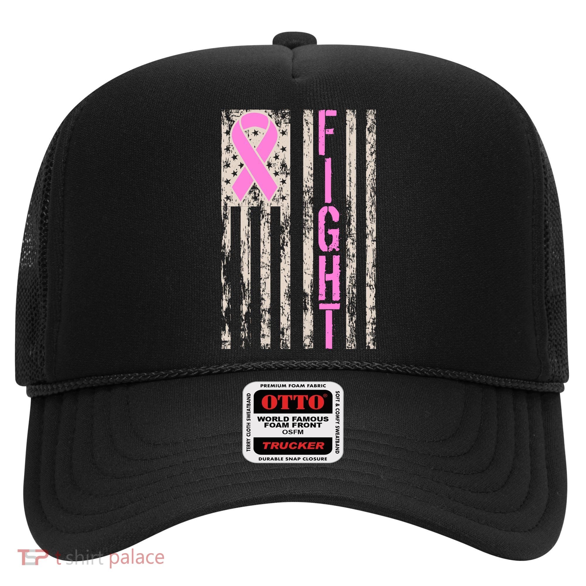 Fight Breast Cancer Awareness USA Flag Ribbon Hat