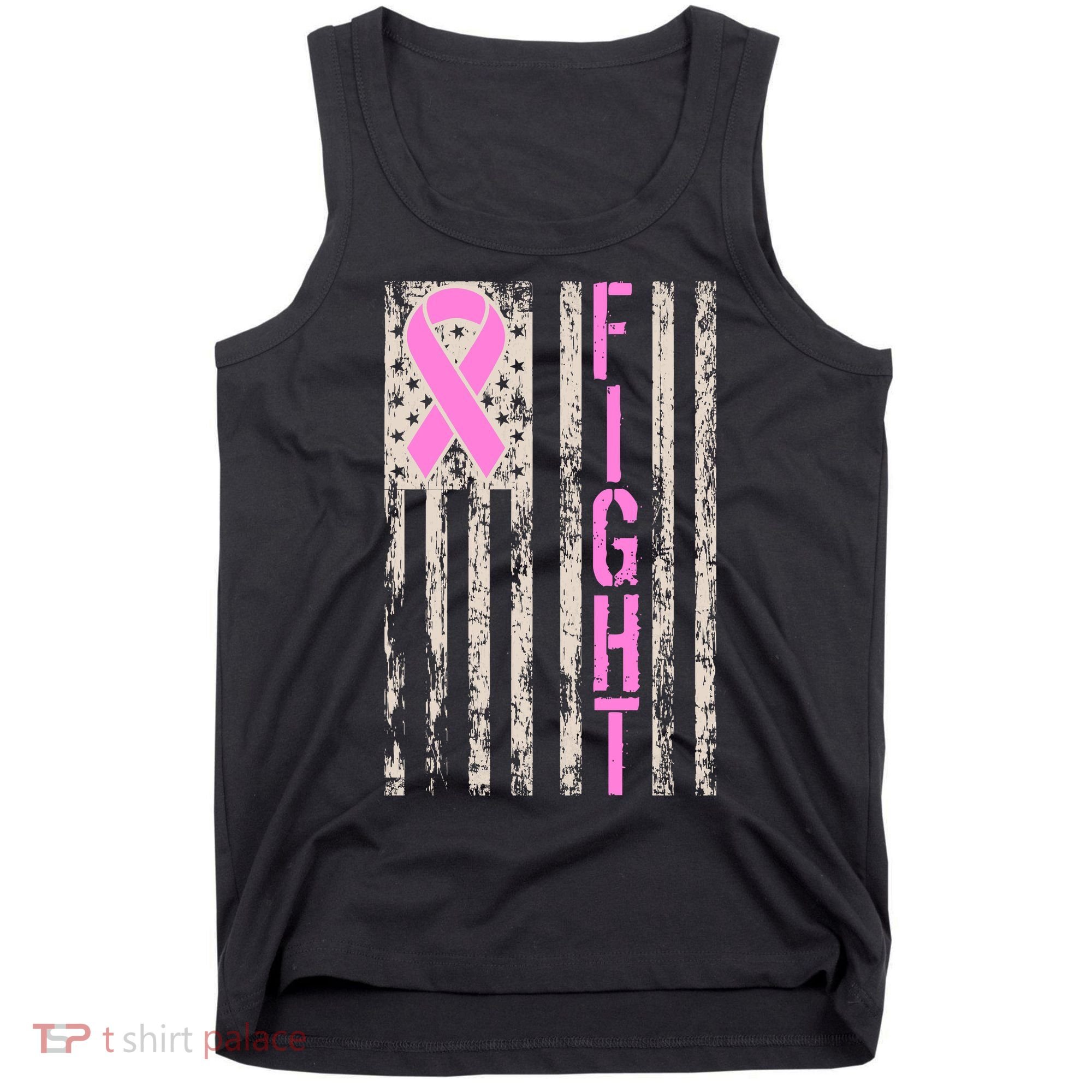 Fight Breast Cancer Awareness USA Flag Ribbon Tank Top