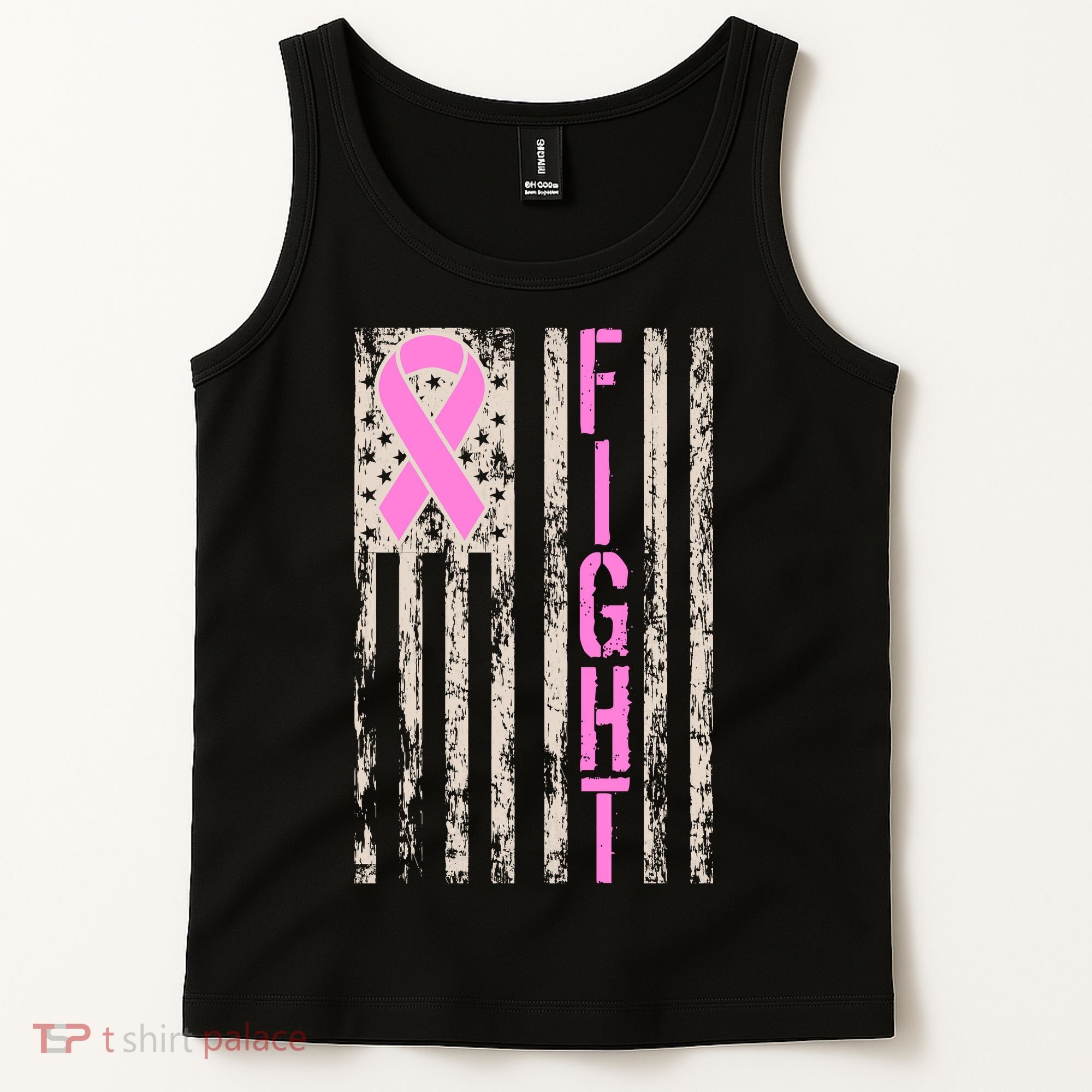 Fight Breast Cancer Awareness USA Flag Ribbon Tank Top