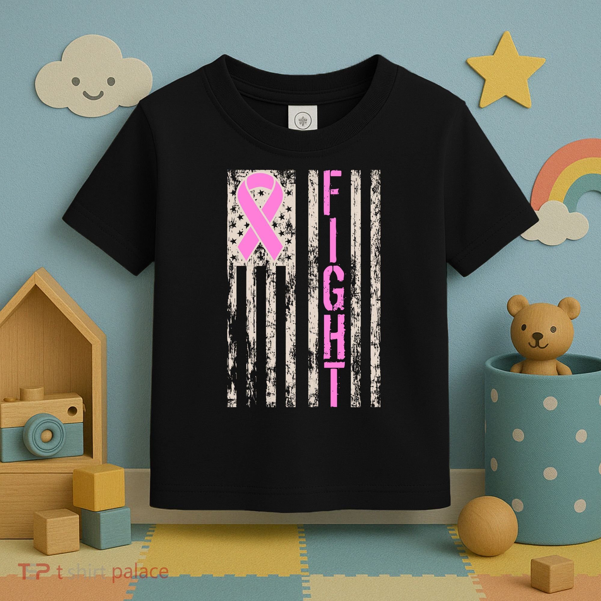 Fight Breast Cancer Awareness USA Flag Ribbon Toddler T-Shirt