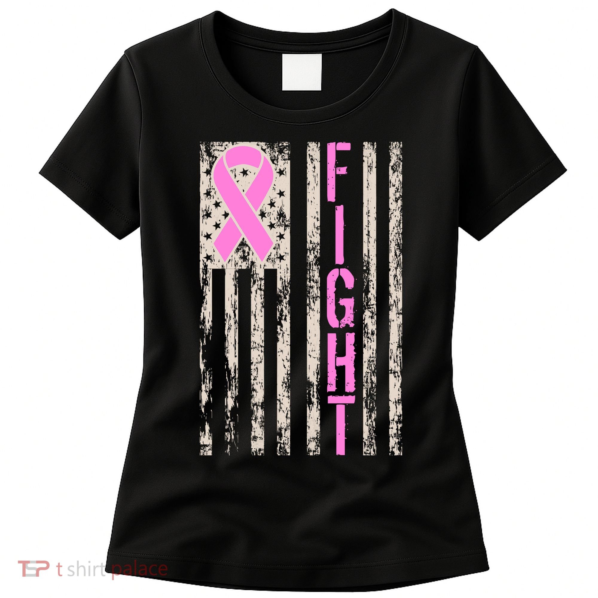 Fight Breast Cancer Awareness USA Flag Ribbon Women's T-Shirt