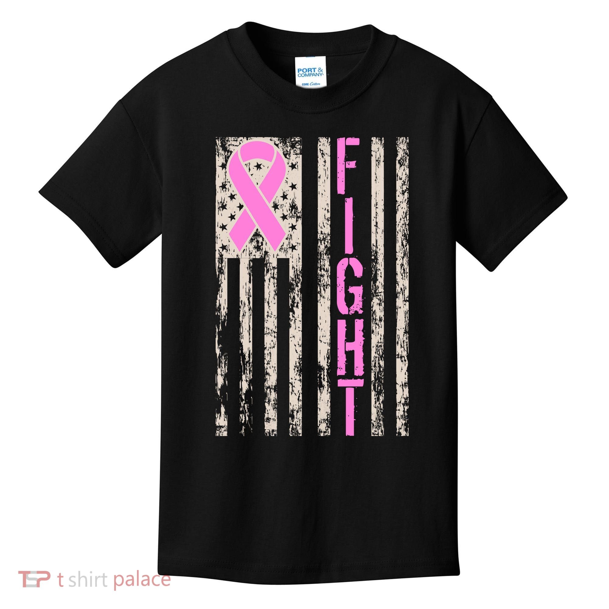 Fight Breast Cancer Awareness USA Flag Ribbon Kids T-Shirt