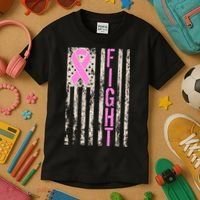 Fight Breast Cancer Awareness USA Flag Ribbon Kids T-Shirt thumb 3