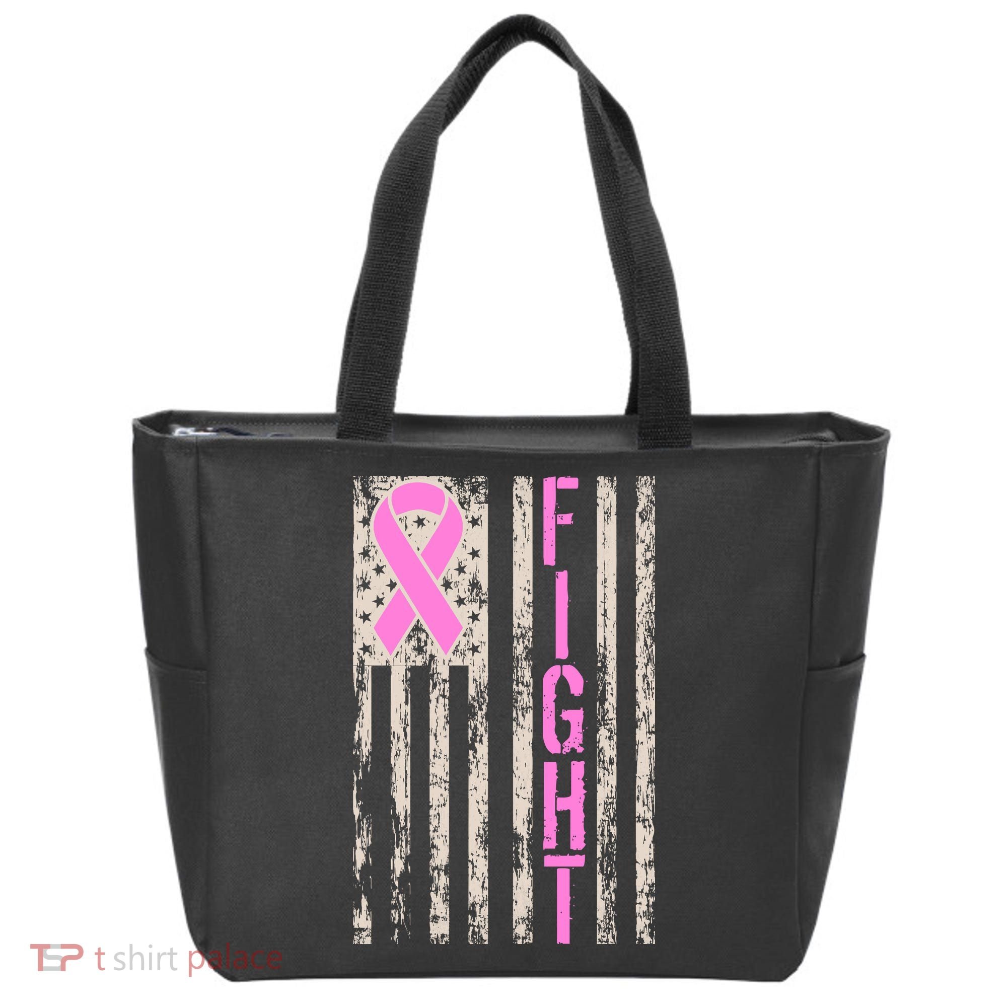Fight Breast Cancer Awareness USA Flag Ribbon Tote Bag