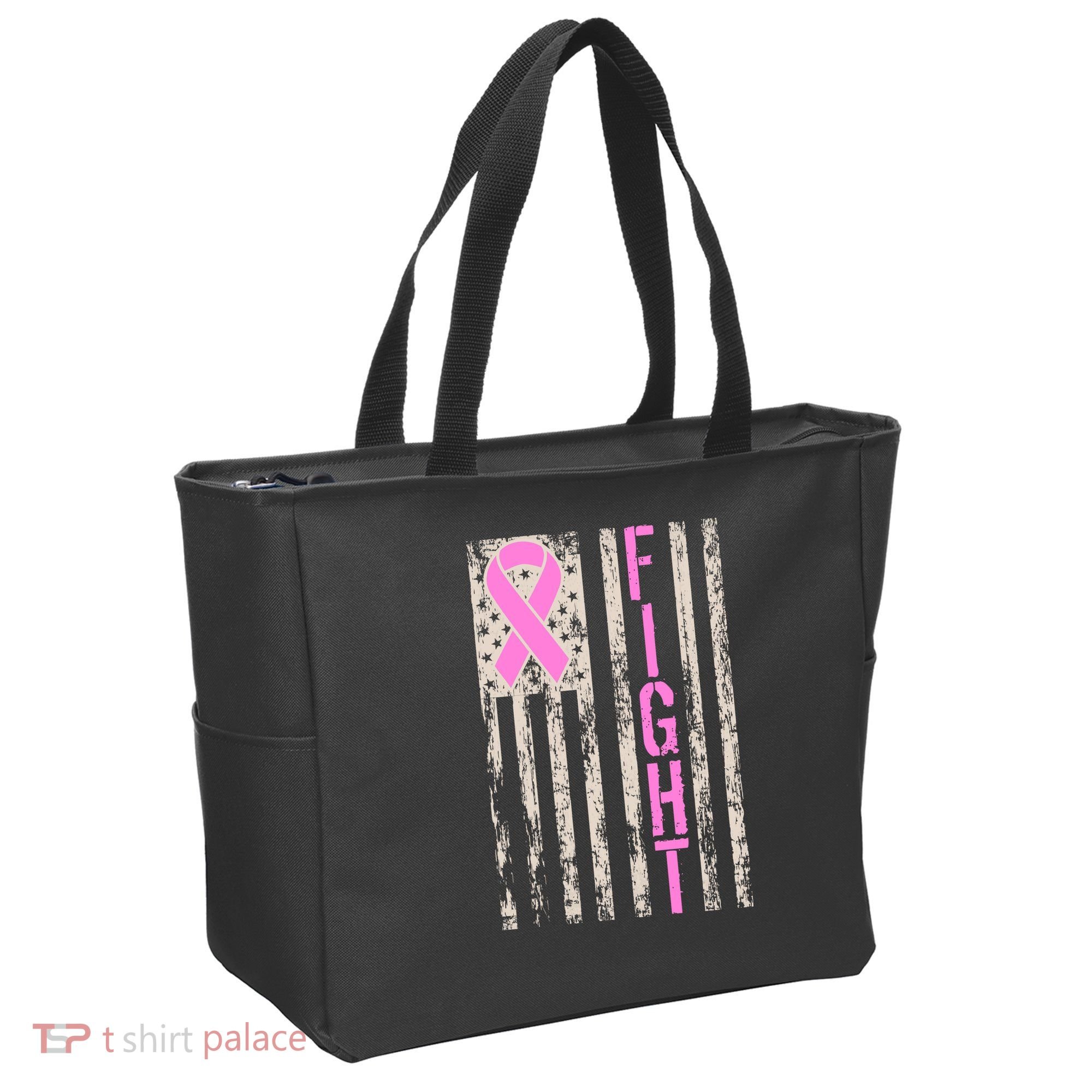 Fight Breast Cancer Awareness USA Flag Ribbon Tote Bag