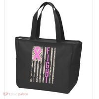 Fight Breast Cancer Awareness USA Flag Ribbon Tote Bag thumb 3