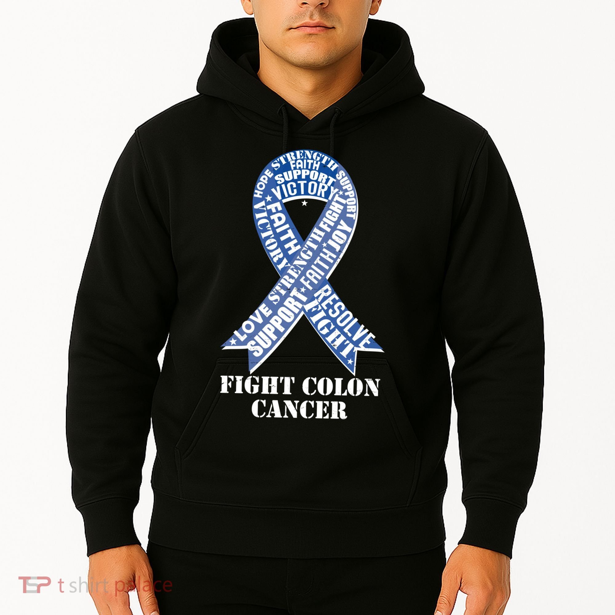 Fight Colon Cancer Resolve Support Faith Blue Ribbon Hoodie