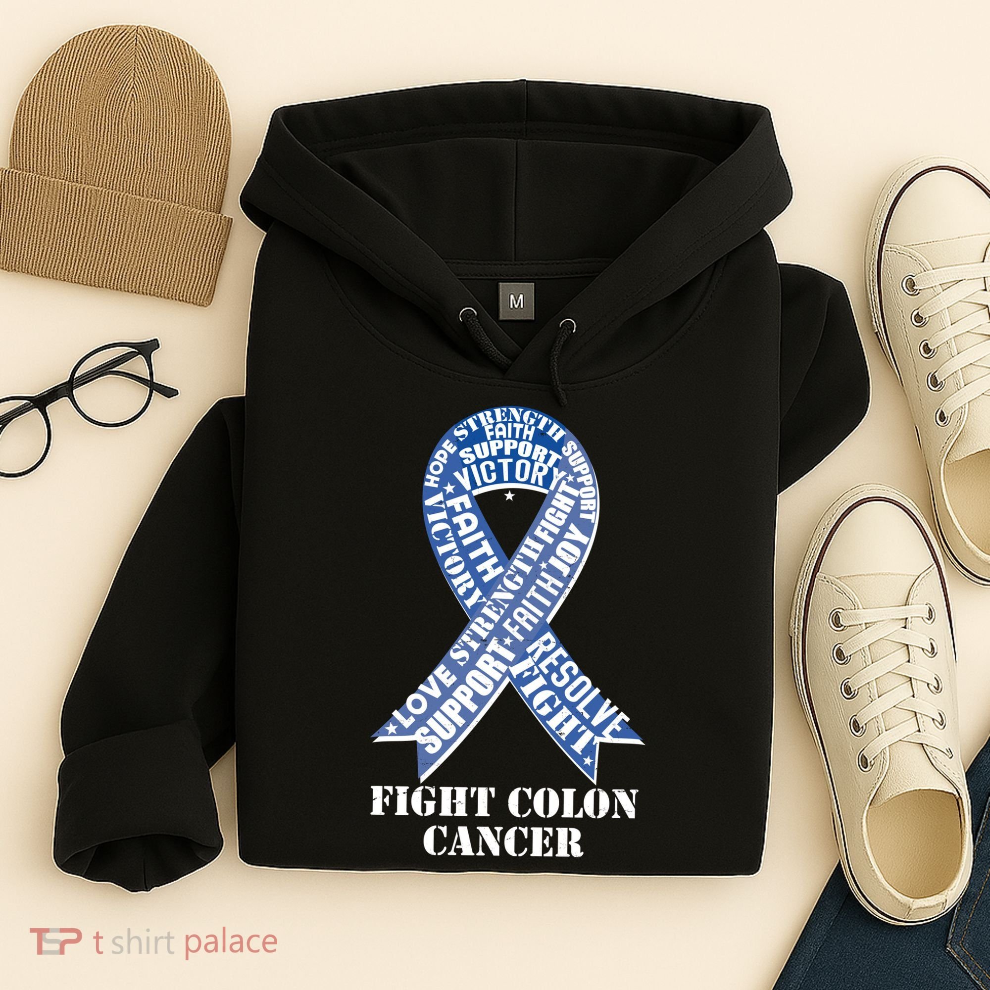 Fight Colon Cancer Resolve Support Faith Blue Ribbon Hoodie