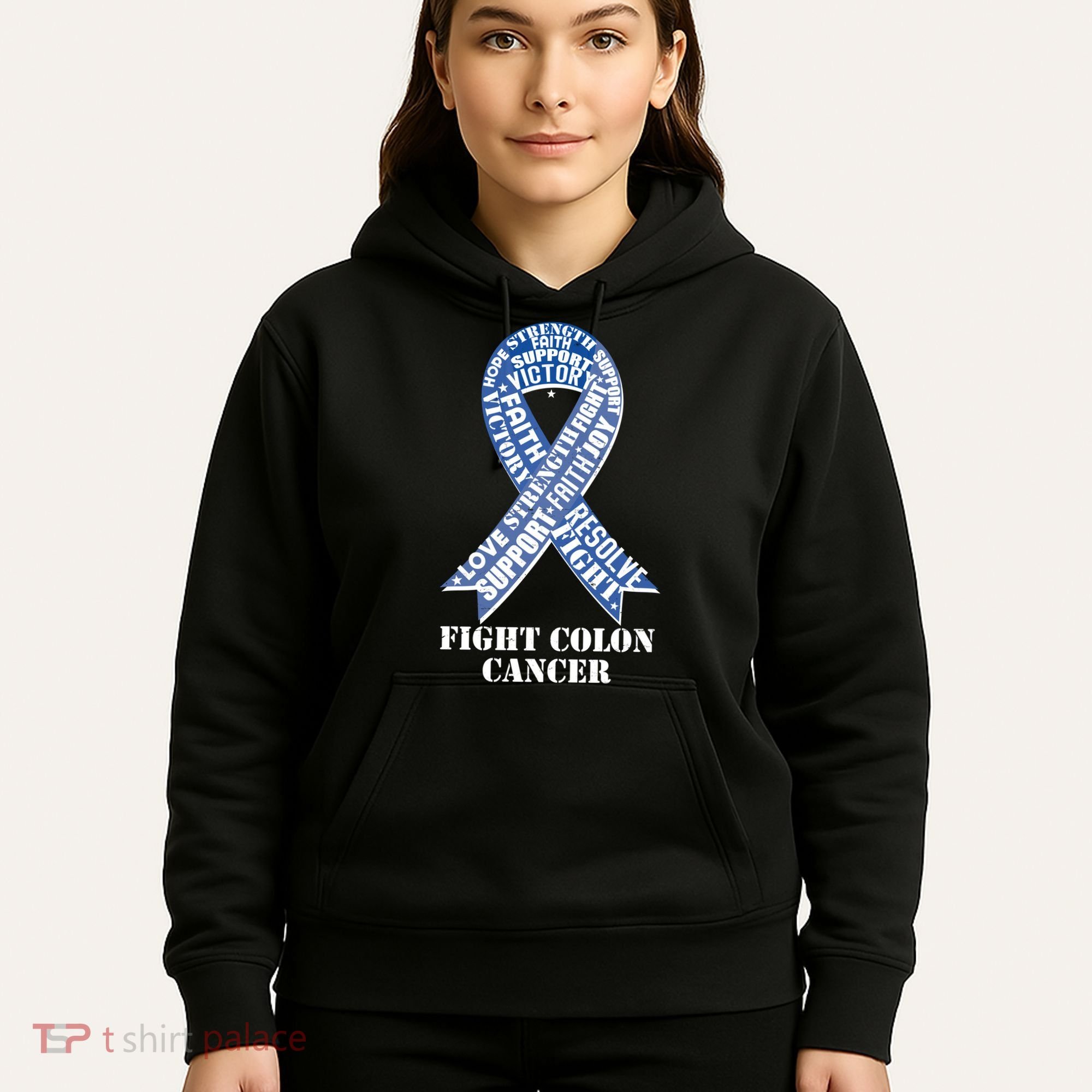 Fight Colon Cancer Resolve Support Faith Blue Ribbon Hoodie