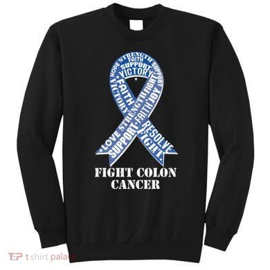 Fight Colon Cancer Resolve Support Faith Blue Ribbon Sweatshirt