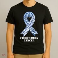 Fight Colon Cancer Resolve Support Faith Blue Ribbon T-Shirt thumb 3
