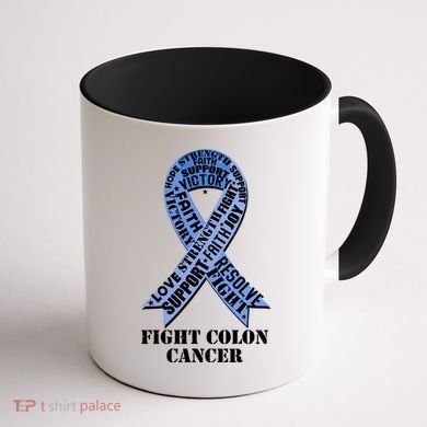 Fight Colon Cancer Resolve Support Faith Blue Ribbon Coffee Mug back
