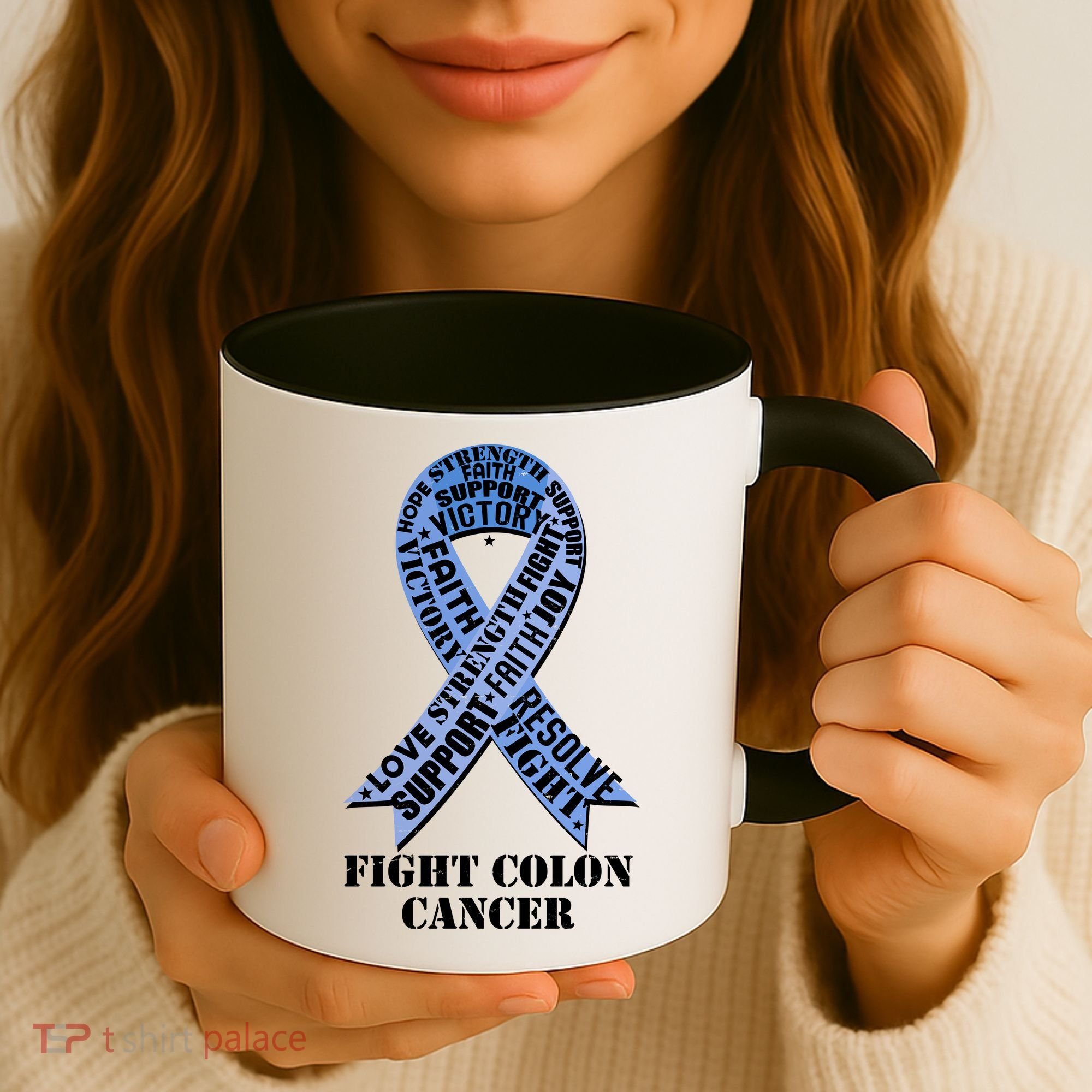 Fight Colon Cancer Resolve Support Faith Blue Ribbon Coffee Mug
