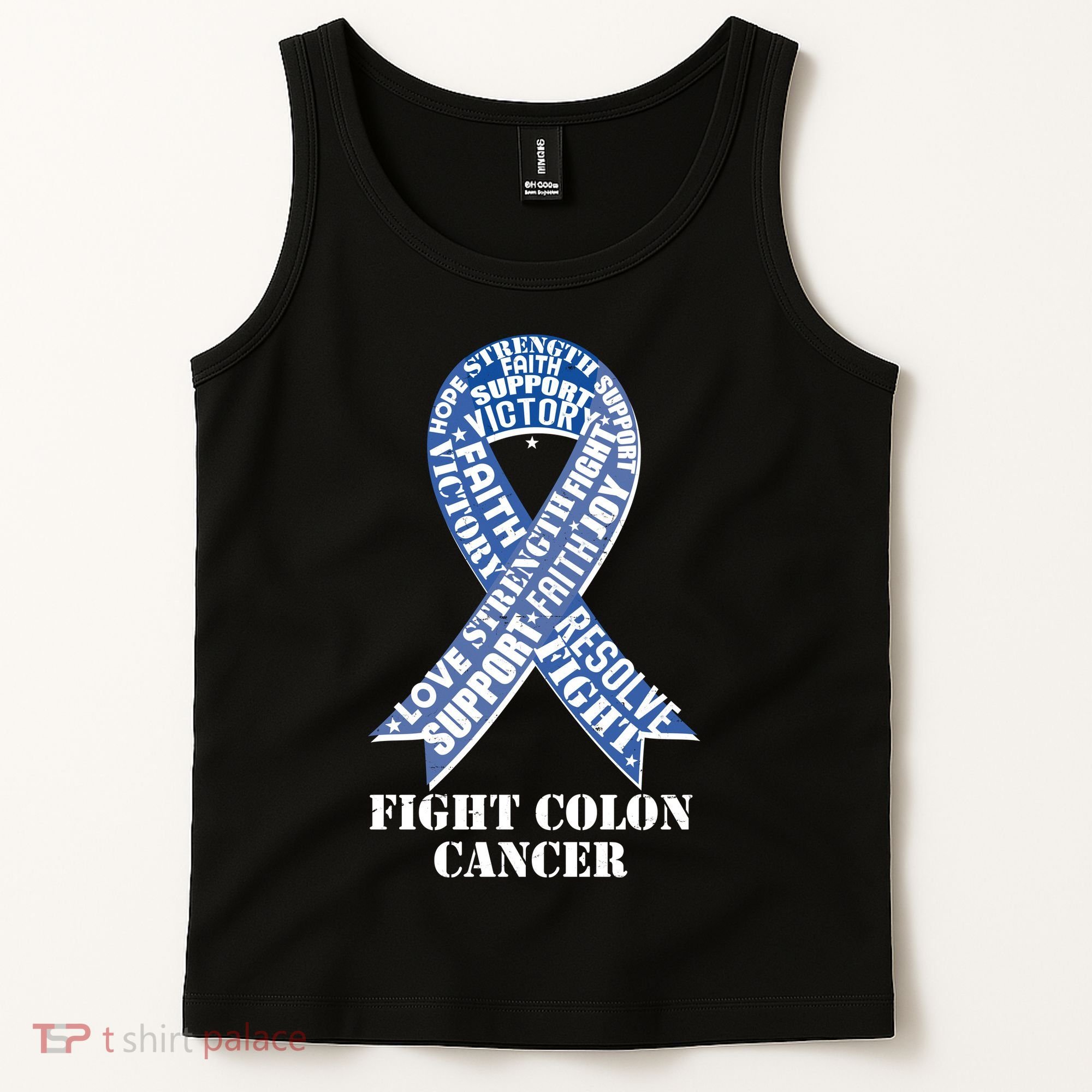Fight Colon Cancer Resolve Support Faith Blue Ribbon Tank Top
