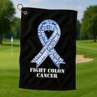 Fight Colon Cancer Resolve Support Faith Blue Ribbon Golf Towel thumb 1