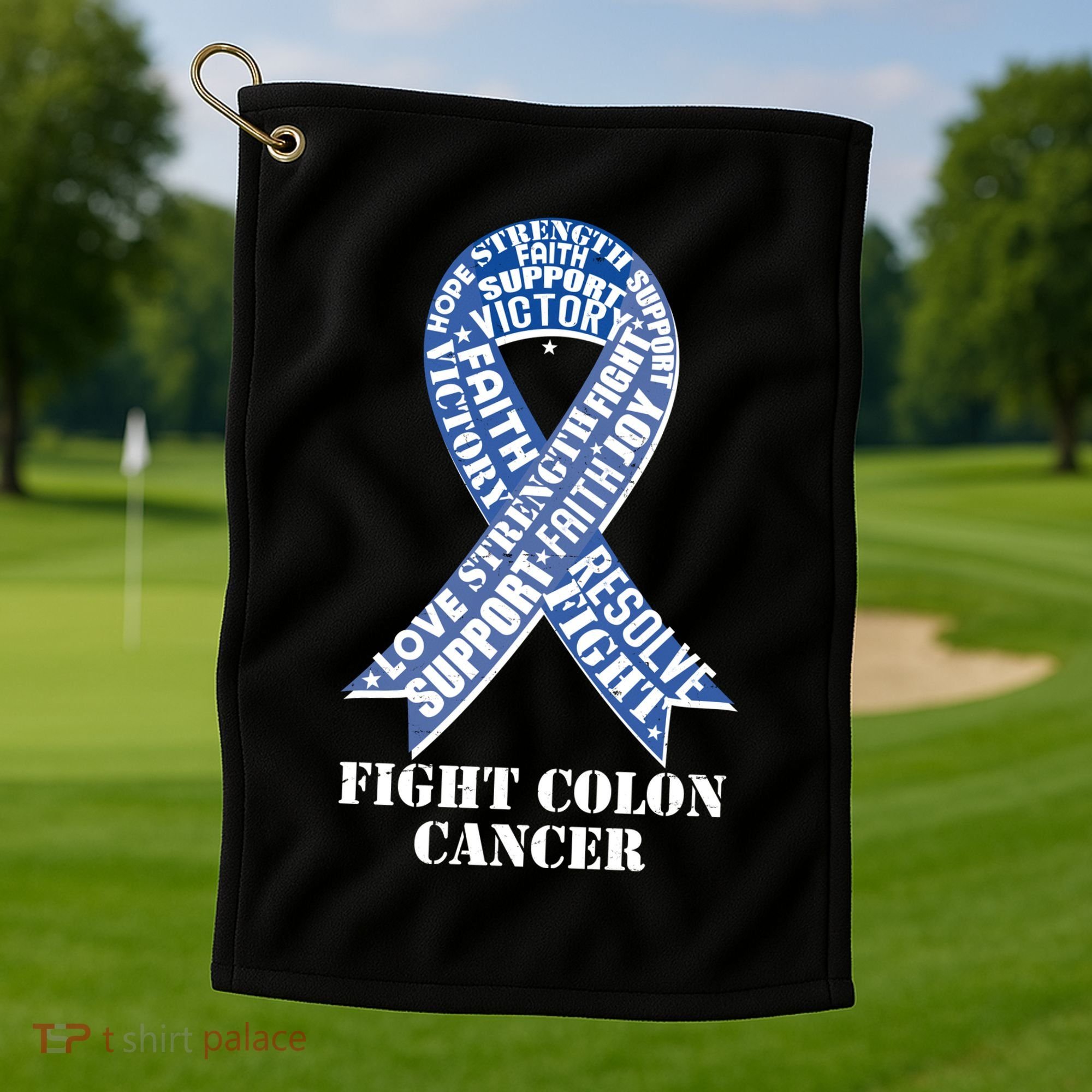 Fight Colon Cancer Resolve Support Faith Blue Ribbon Golf Towel