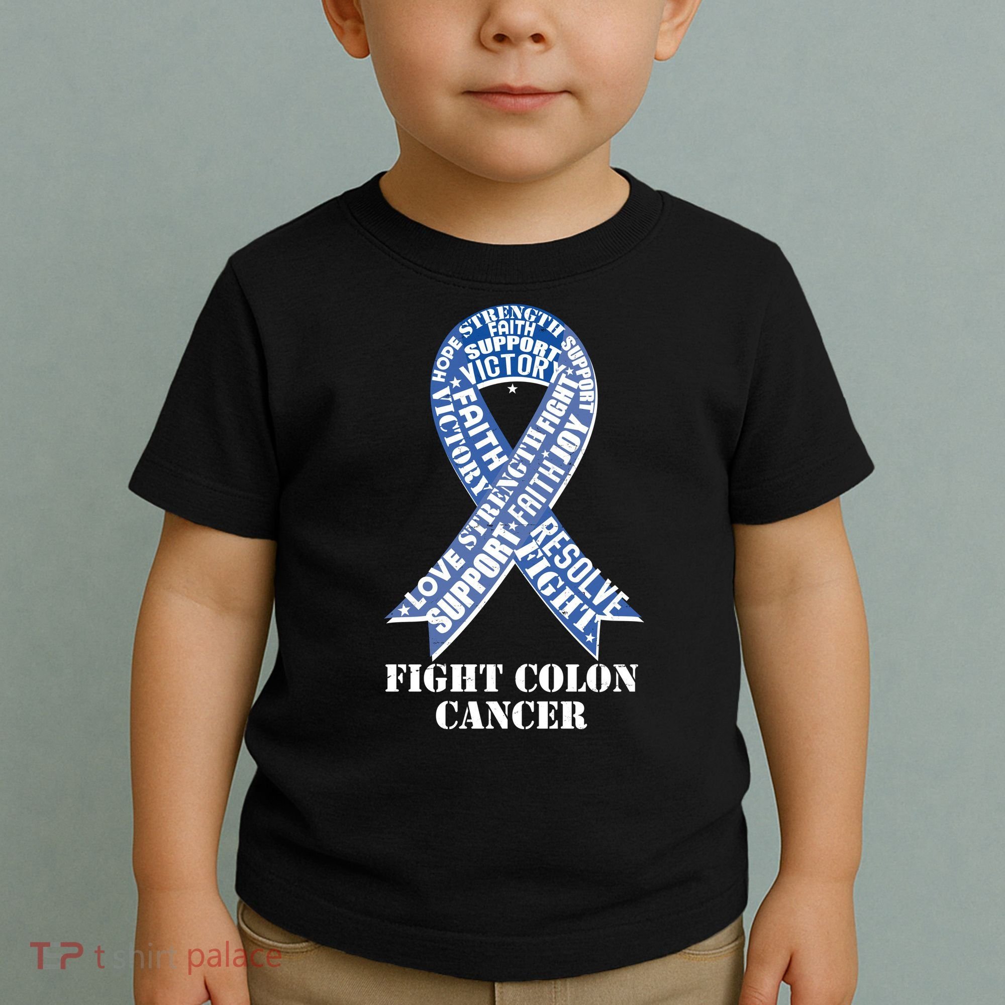Fight Colon Cancer Resolve Support Faith Blue Ribbon Toddler T-Shirt