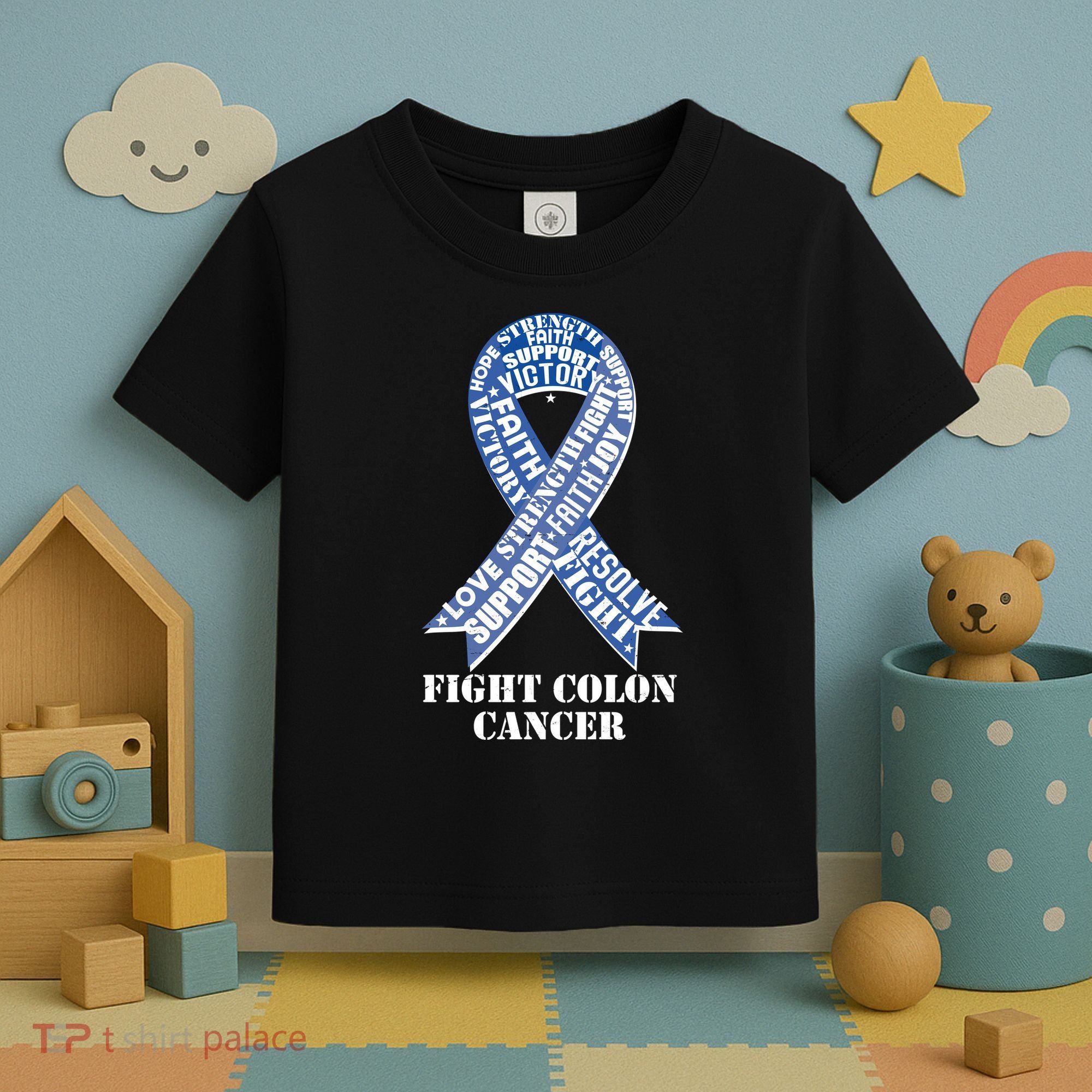 Fight Colon Cancer Resolve Support Faith Blue Ribbon Toddler T-Shirt