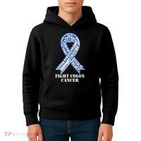 Fight Colon Cancer Resolve Support Faith Blue Ribbon Kids Hoodie thumb 4