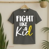 Fight Like A Kid Childhood Cancer Gold Ribbon T-Shirt thumb 2
