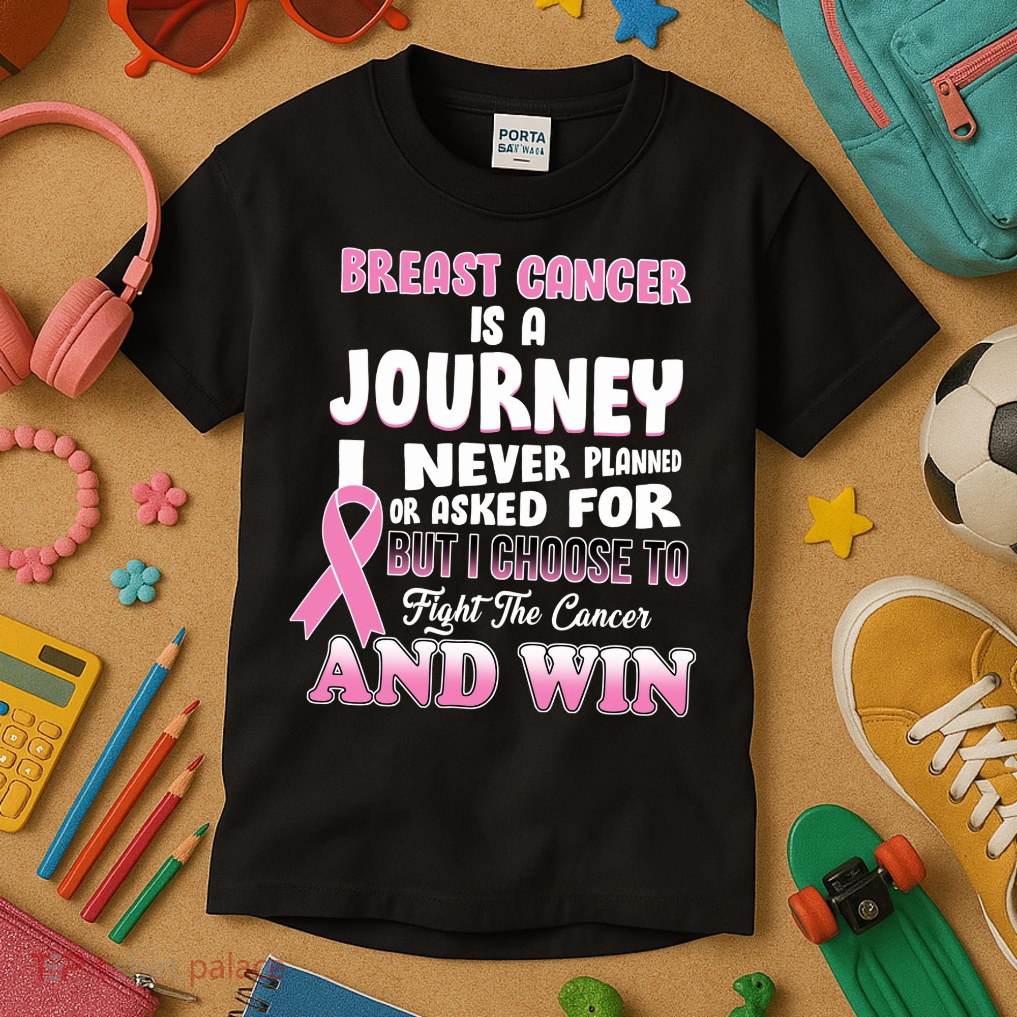 Fight The Journey And Win Breast Cancer Kids T-Shirt