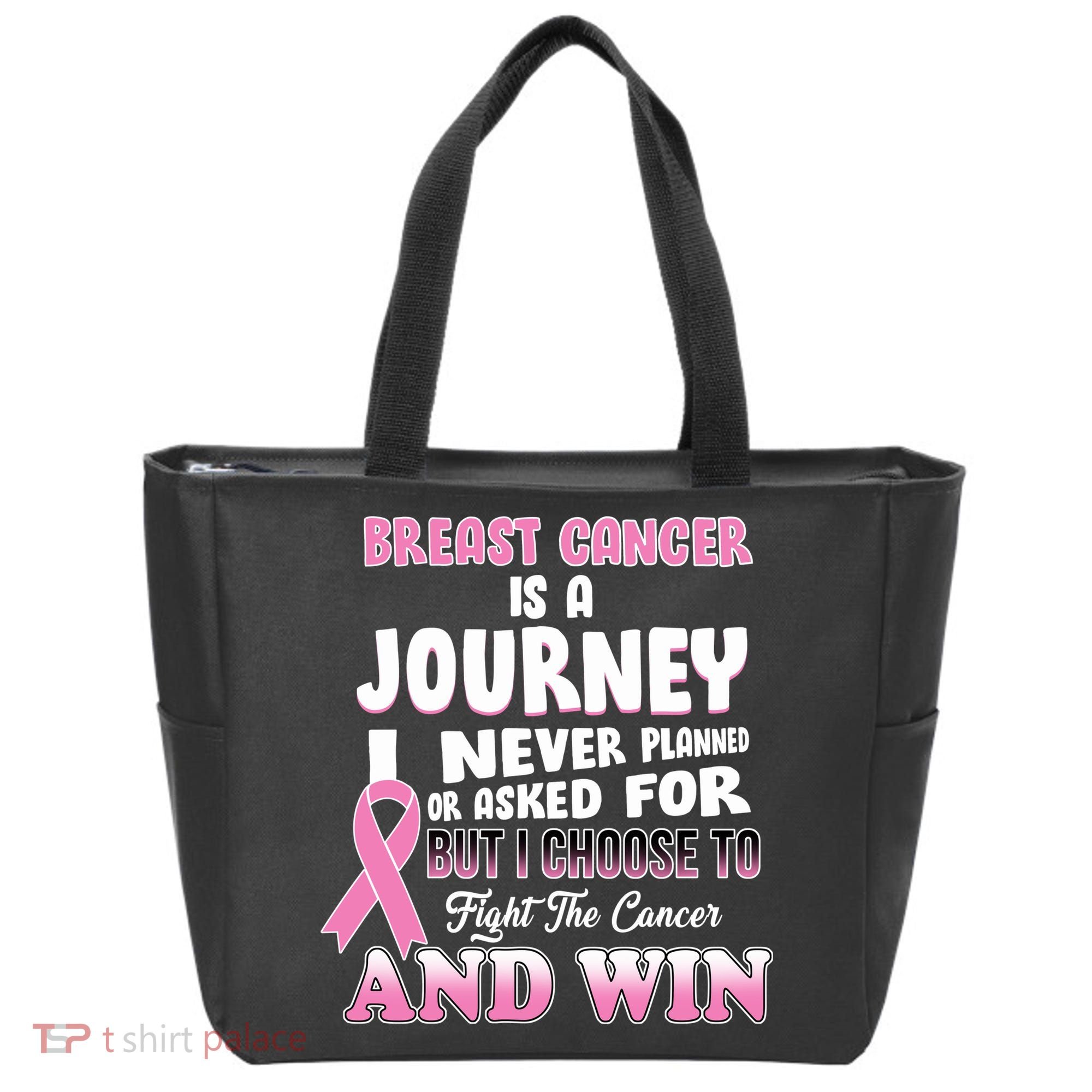 Fight The Journey And Win Breast Cancer Tote Bag