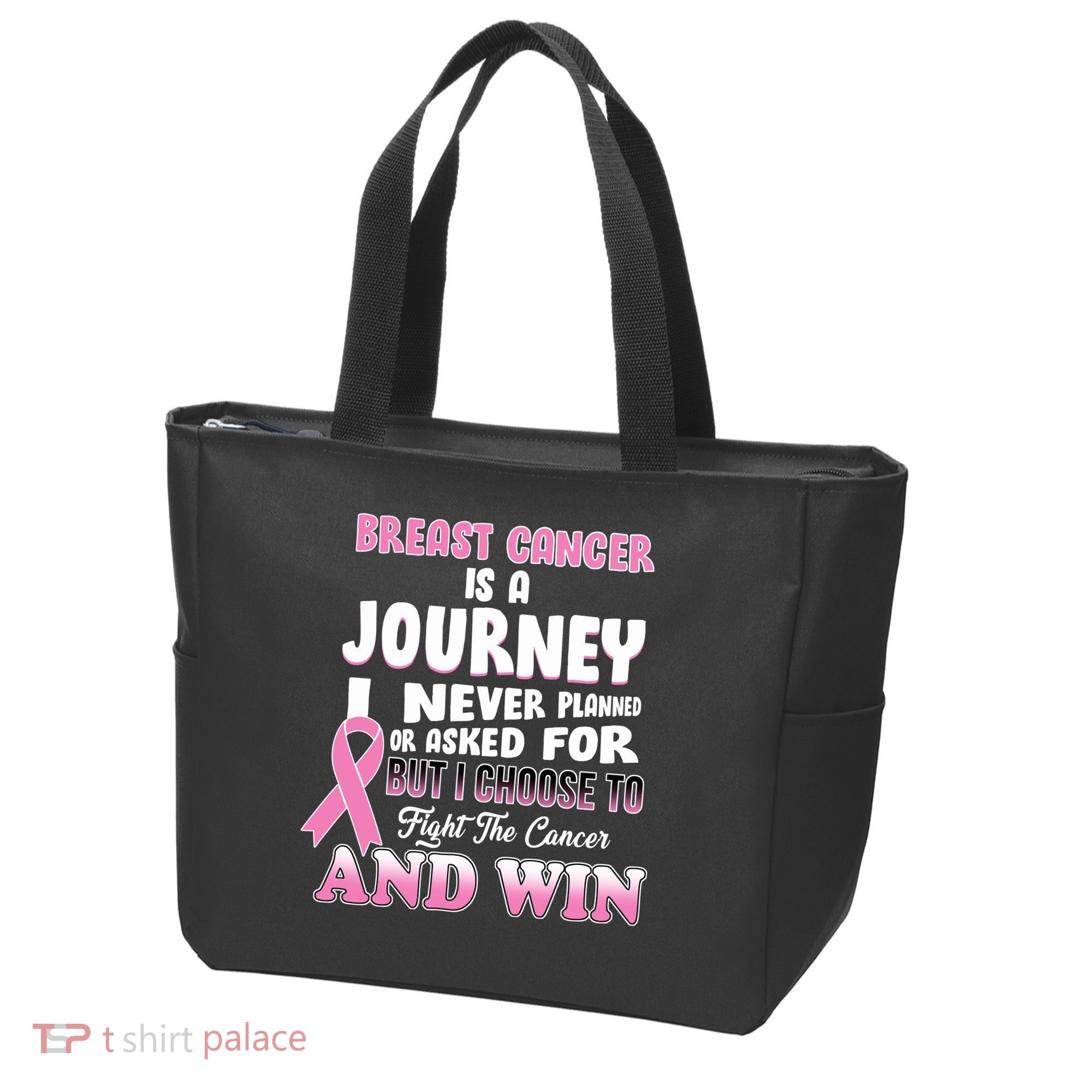 Fight The Journey And Win Breast Cancer Tote Bag