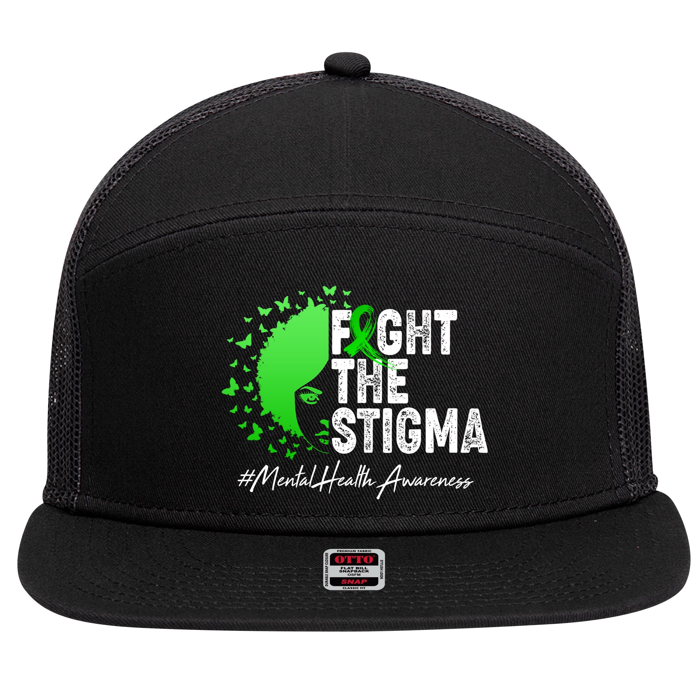 Fight The Stigma Mental Health Awareness Support 7 Panel Mesh Trucker Snapback Hat