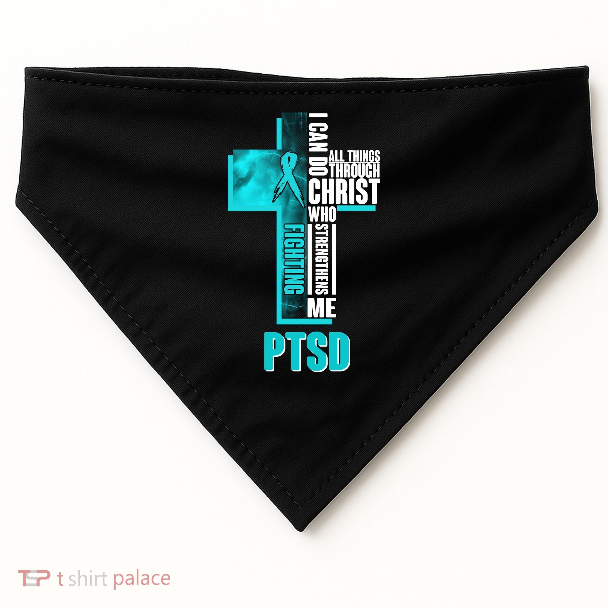 Fighting PTSD Awareness Cross USA-Made Doggie Bandana