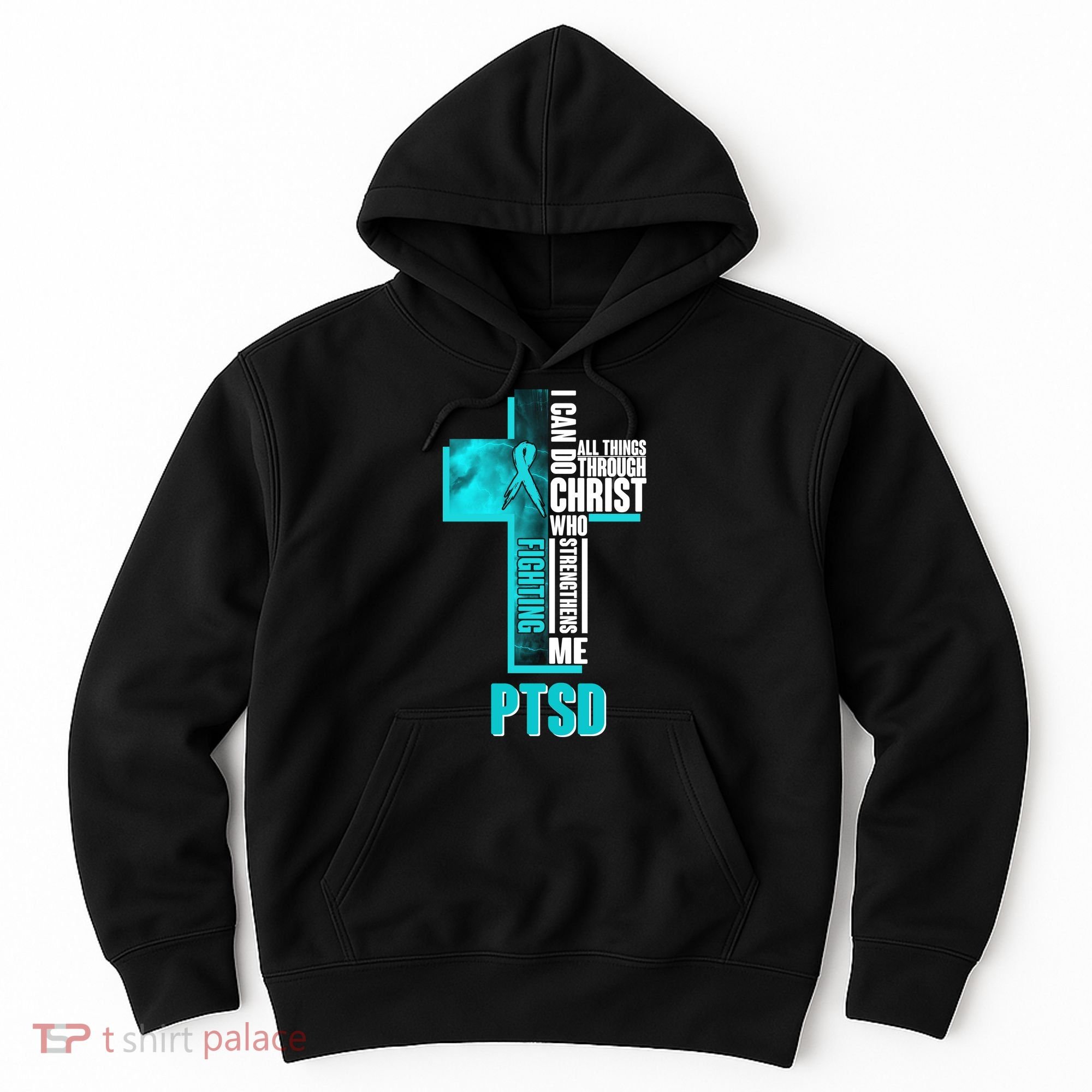 Fighting PTSD Awareness Cross Hoodie