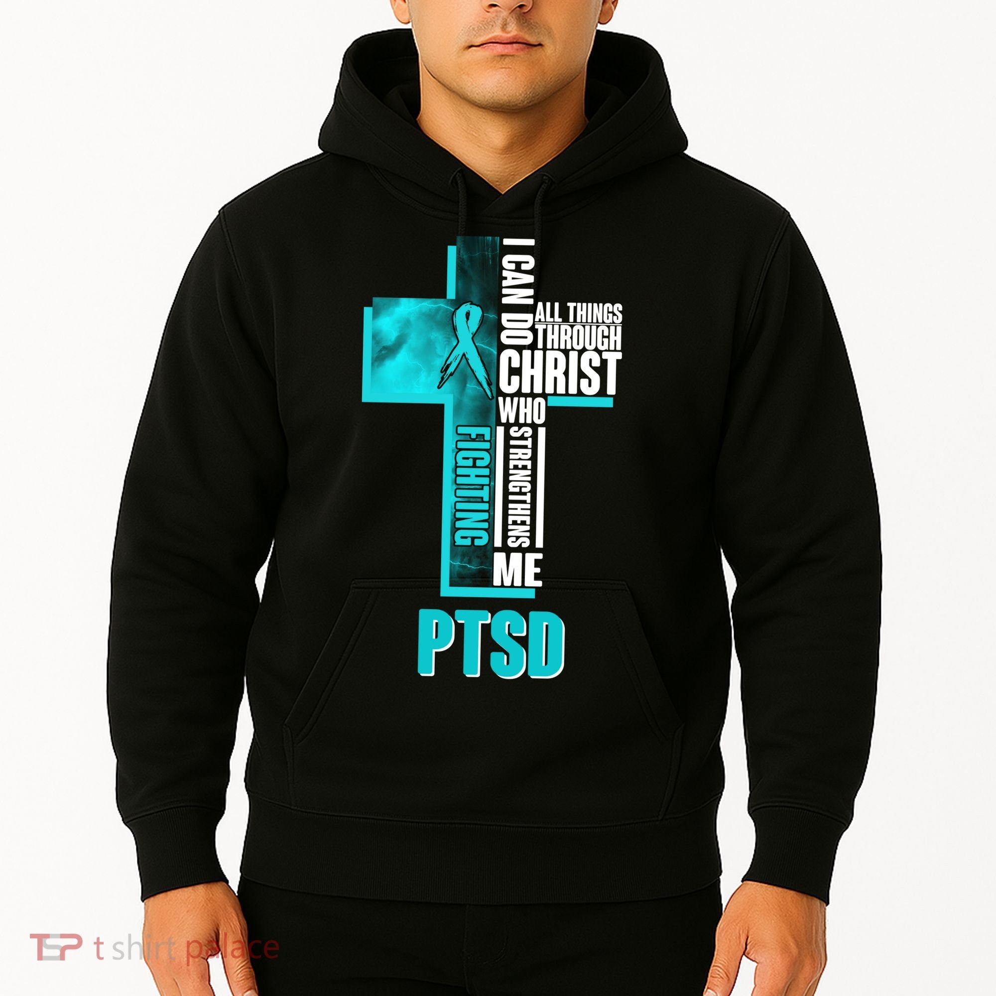 Fighting PTSD Awareness Cross Hoodie