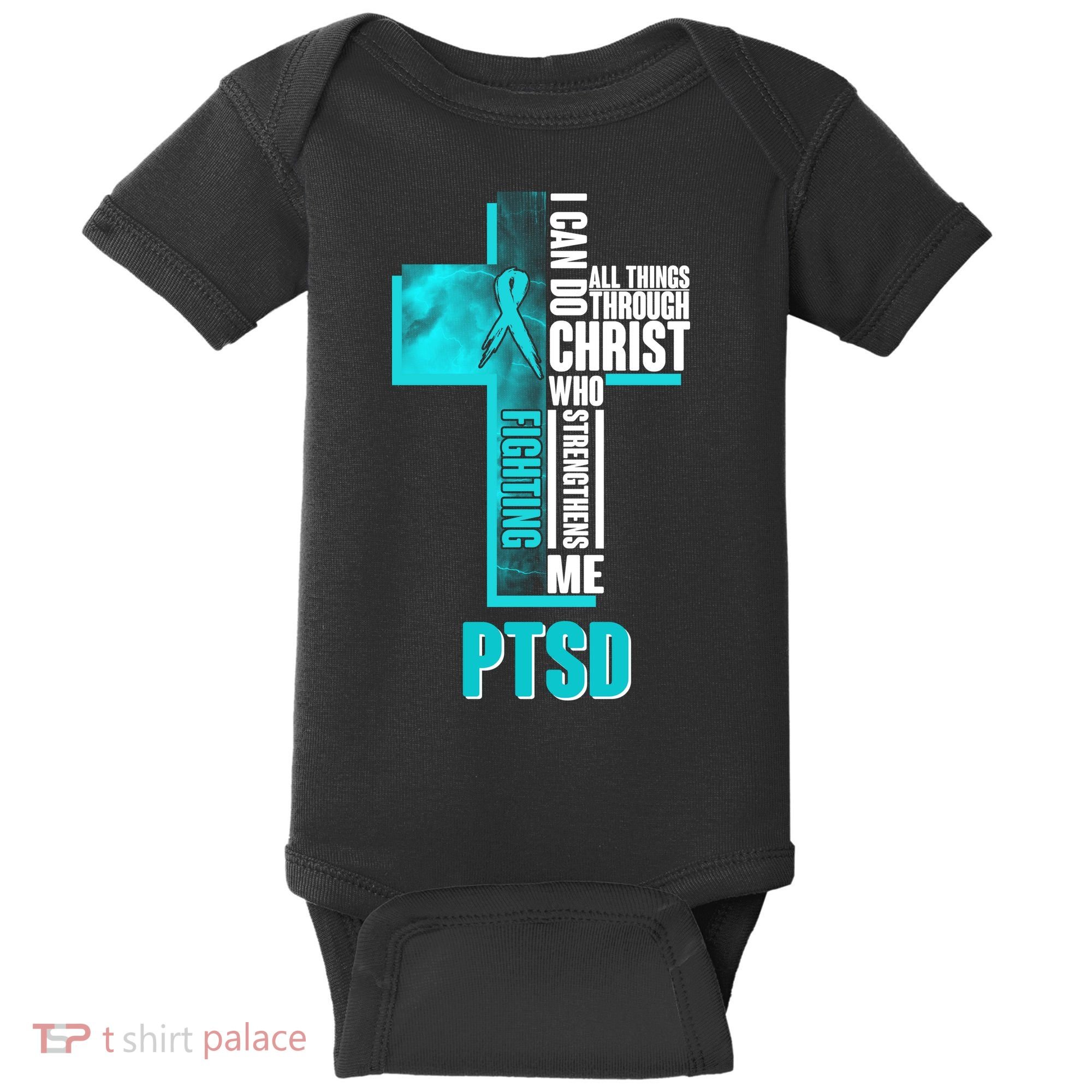 Fighting PTSD Awareness Cross Baby Bodysuit