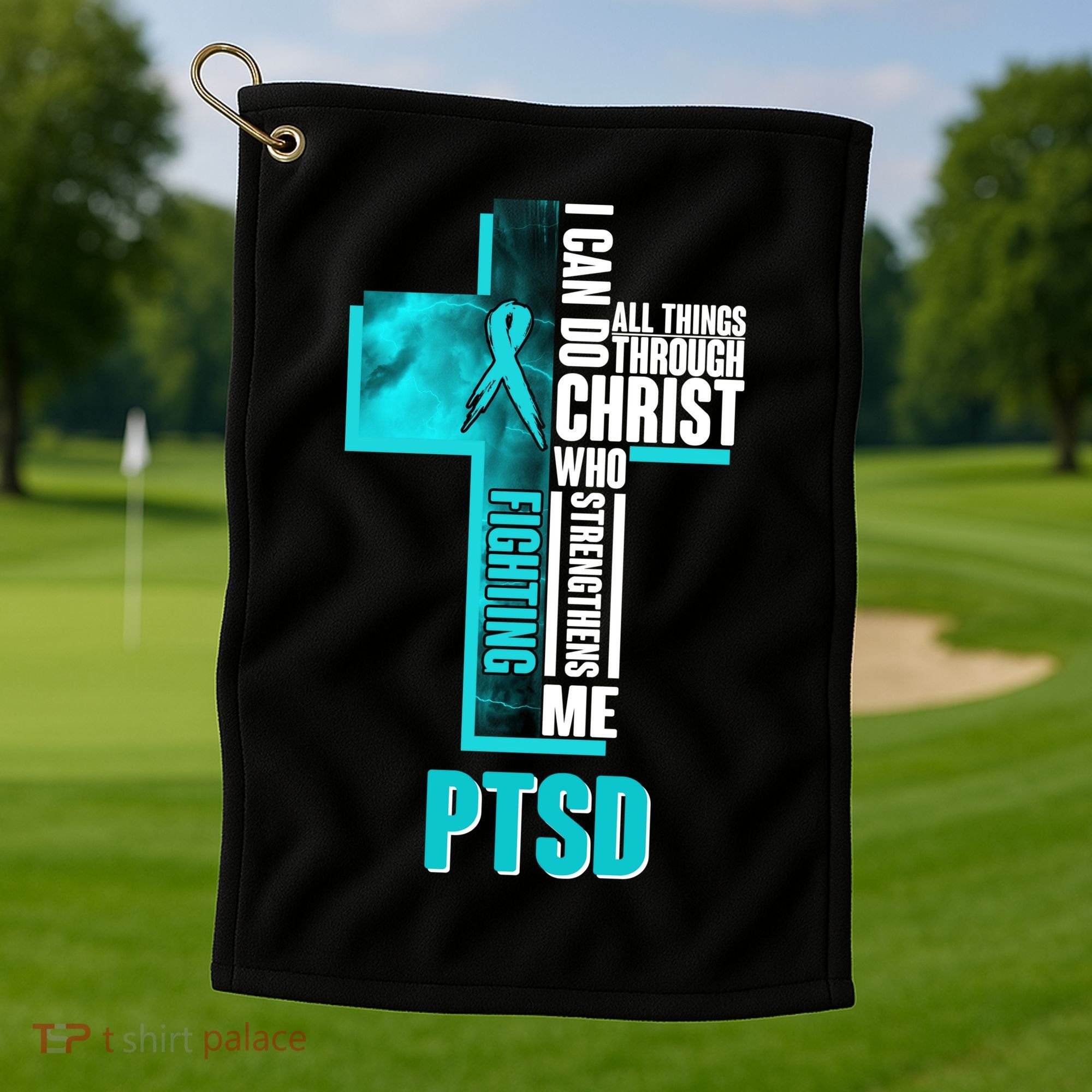Fighting PTSD Awareness Cross Golf Towel