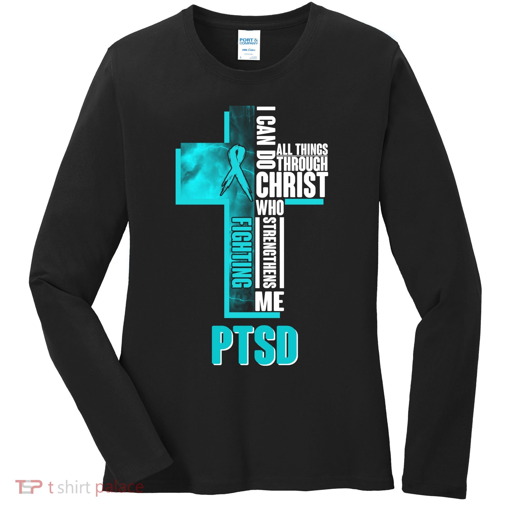 Fighting PTSD Awareness Cross Women's Long Sleeve Shirt