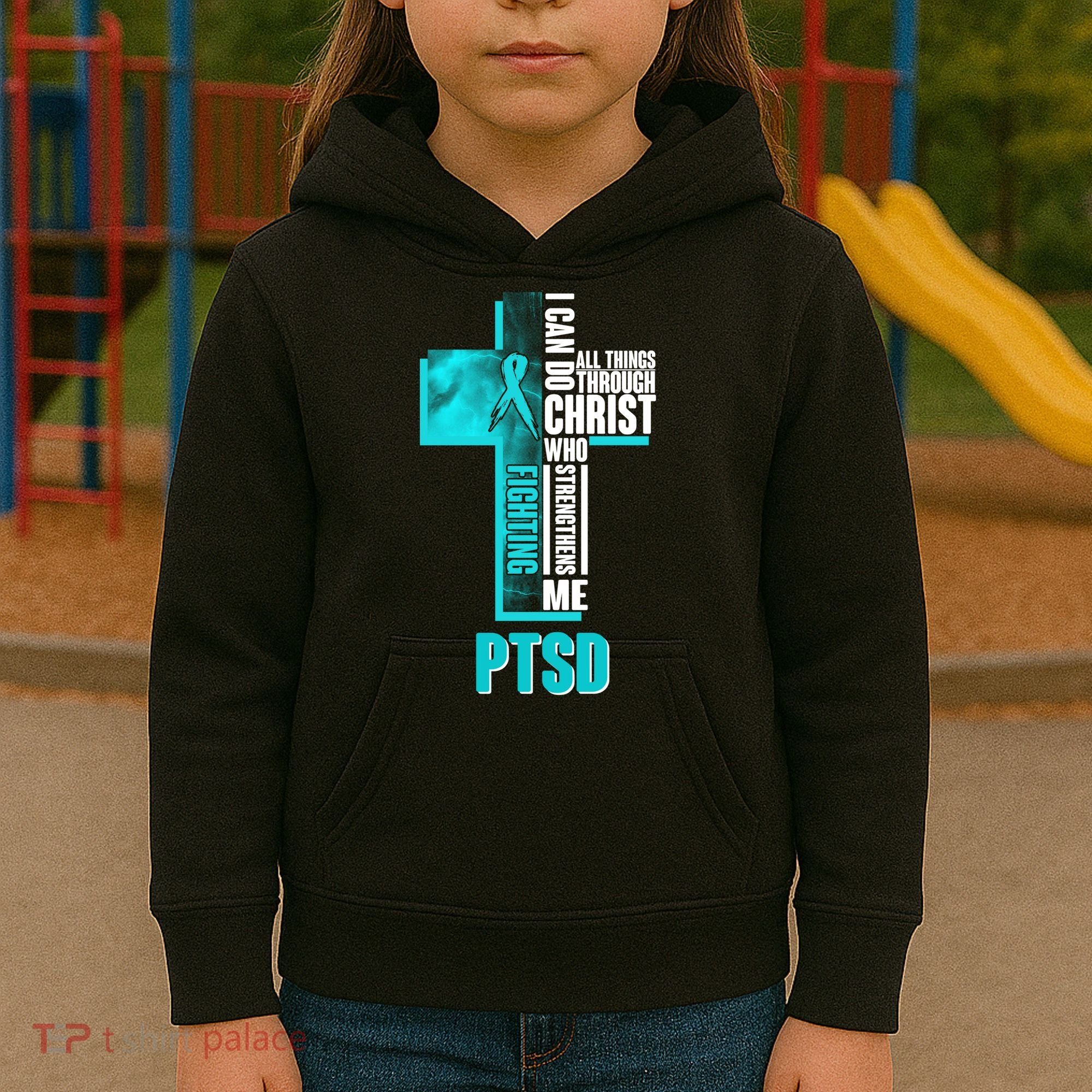 Fighting PTSD Awareness Cross Kids Hoodie