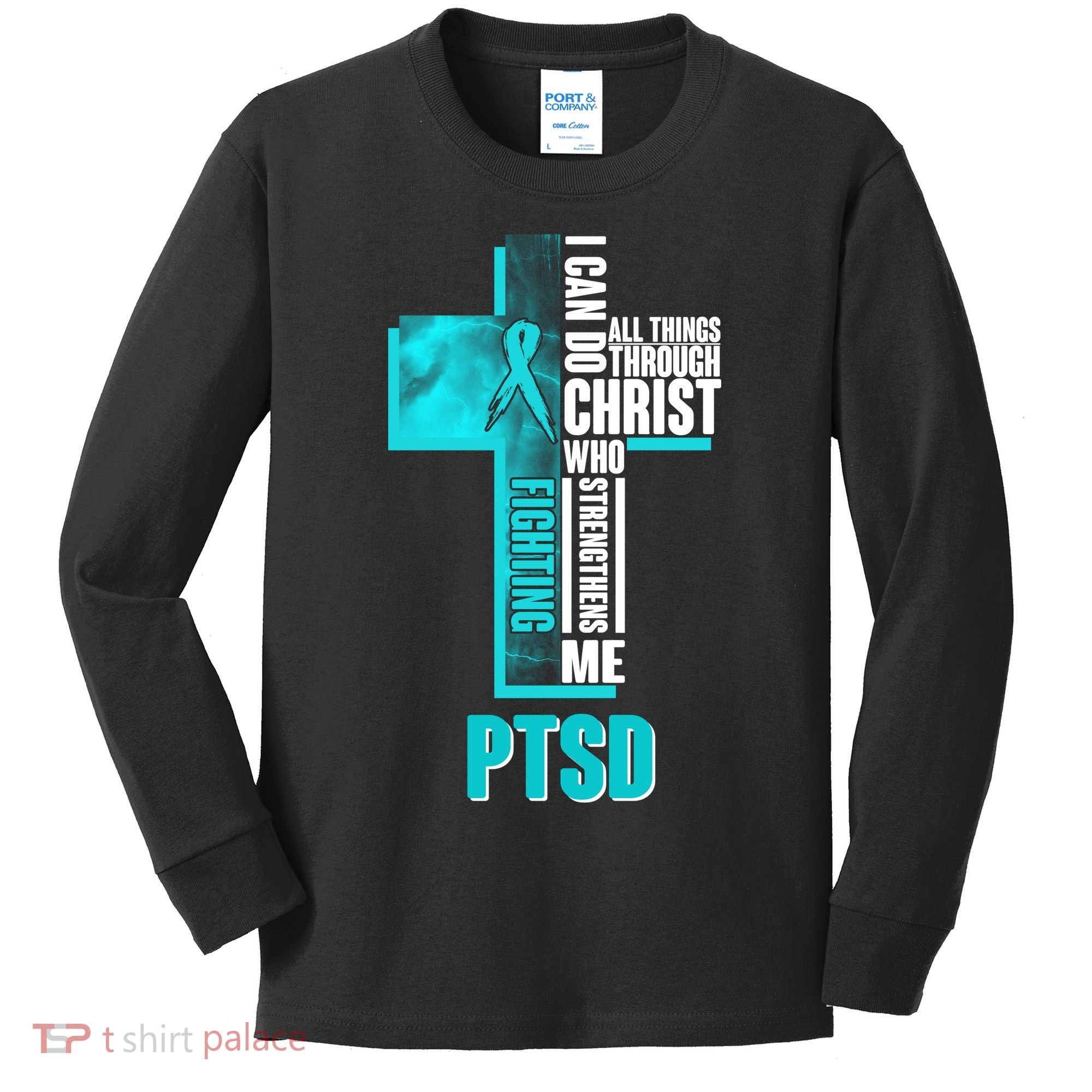 Fighting PTSD Awareness Cross Kids Long Sleeve Shirt