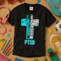Fighting PTSD Awareness Cross Kids T-Shirt thumb 3