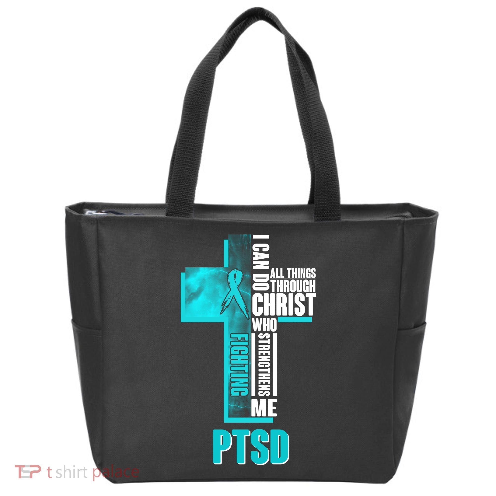 Fighting PTSD Awareness Cross Tote Bag