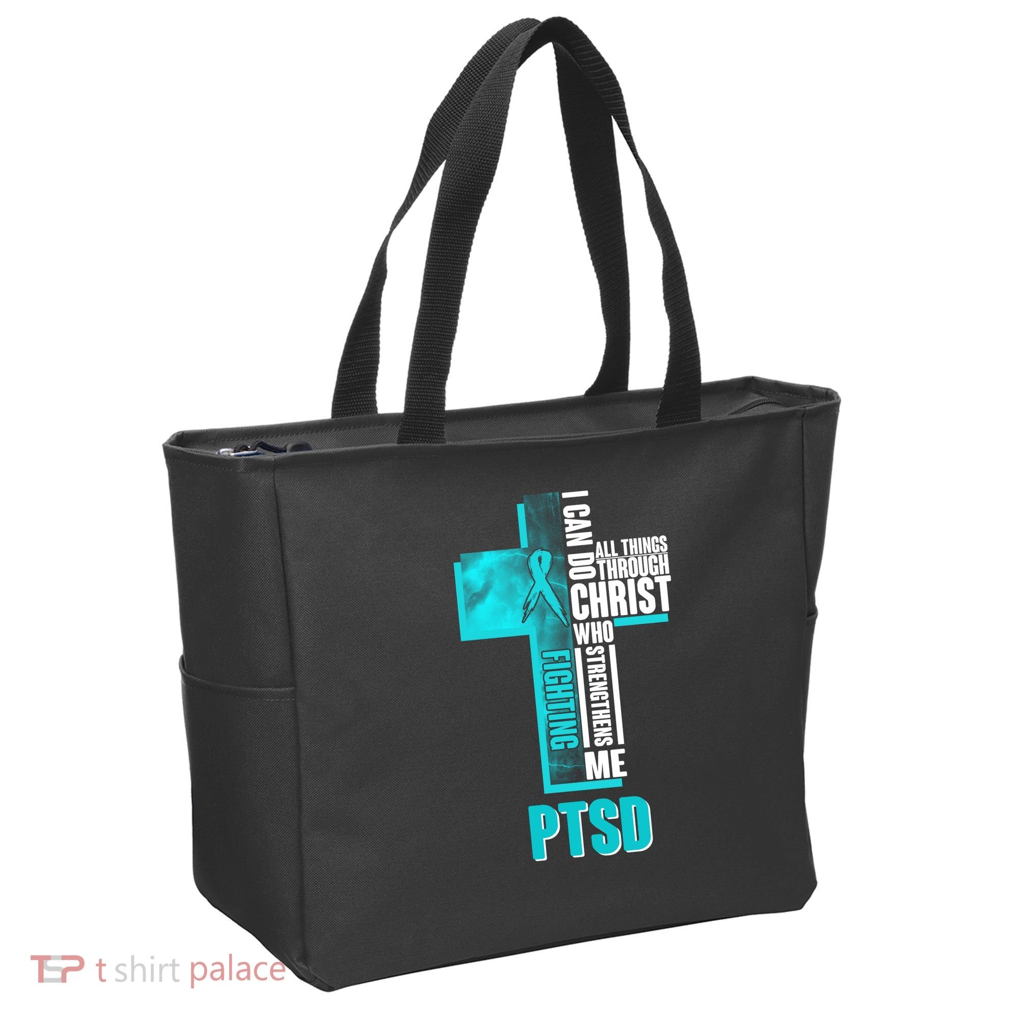 Fighting PTSD Awareness Cross Tote Bag
