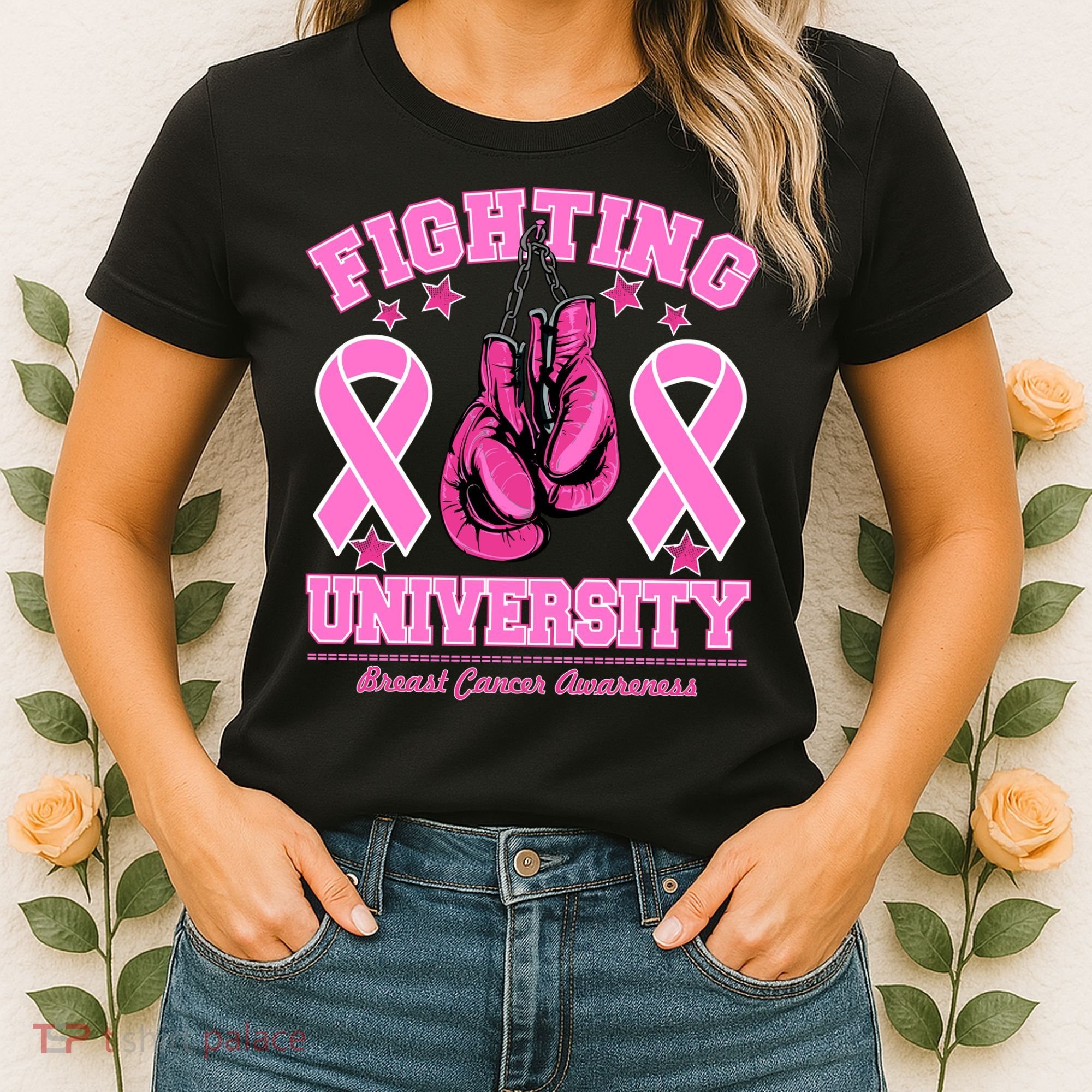 Fighting University Breast Cancer Awareness Boxing Fight Women's T-Shirt