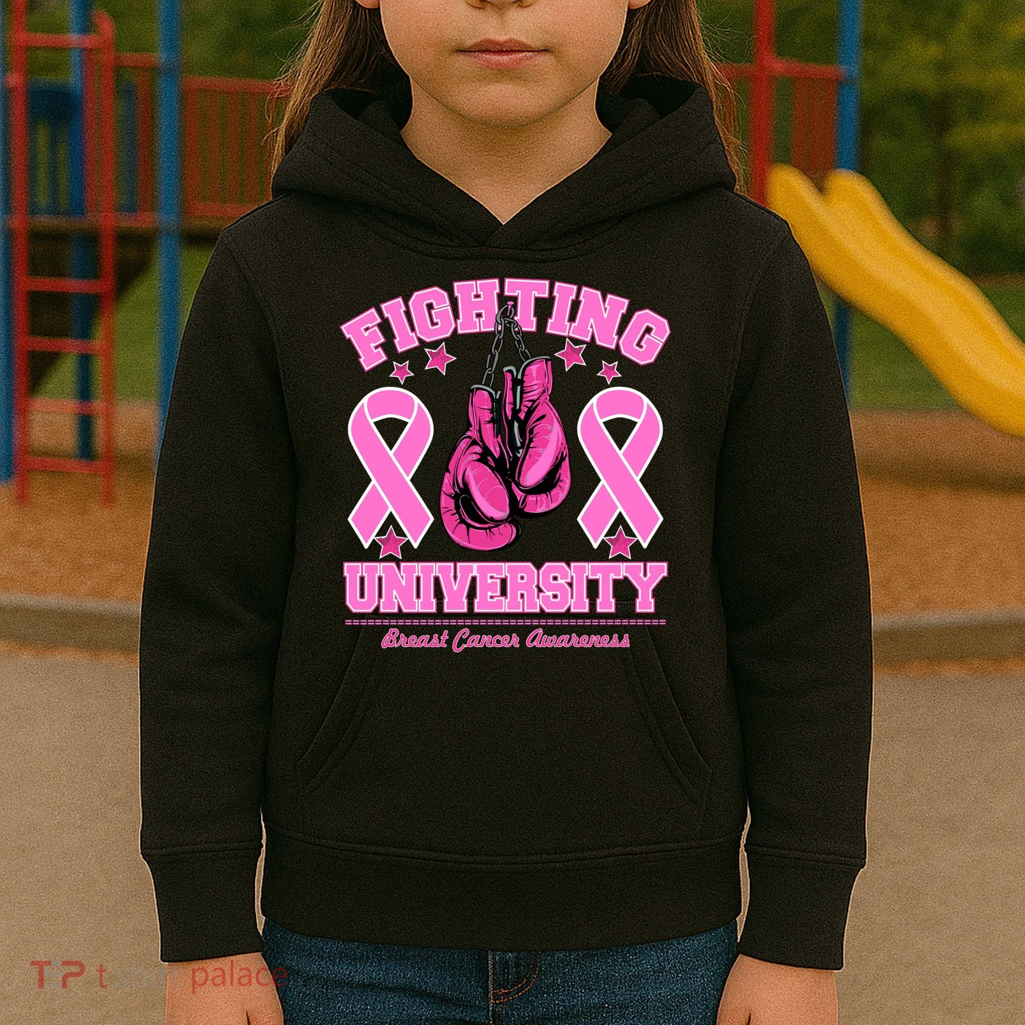 Fighting University Breast Cancer Awareness Boxing Fight Kids Hoodie