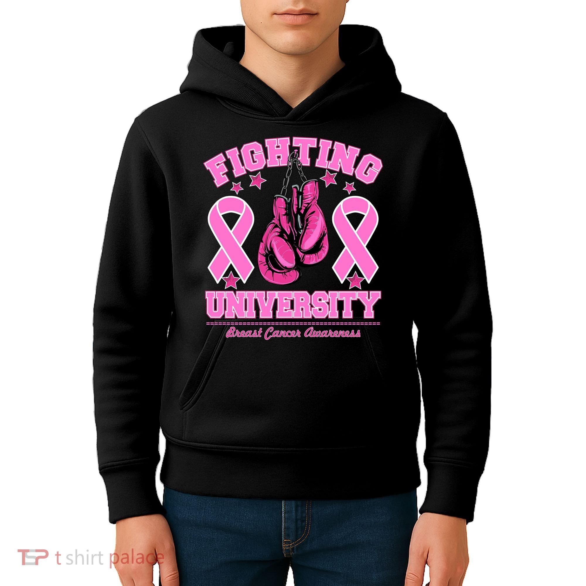 Fighting University Breast Cancer Awareness Boxing Fight Kids Hoodie
