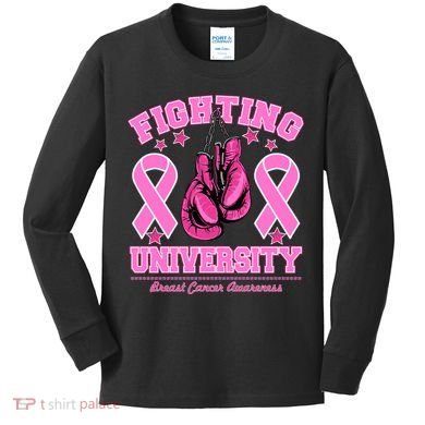 Fighting University Breast Cancer Awareness Boxing Fight Kids Long Sleeve Shirt