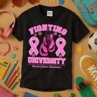 Fighting University Breast Cancer Awareness Boxing Fight Kids T-Shirt thumb 3