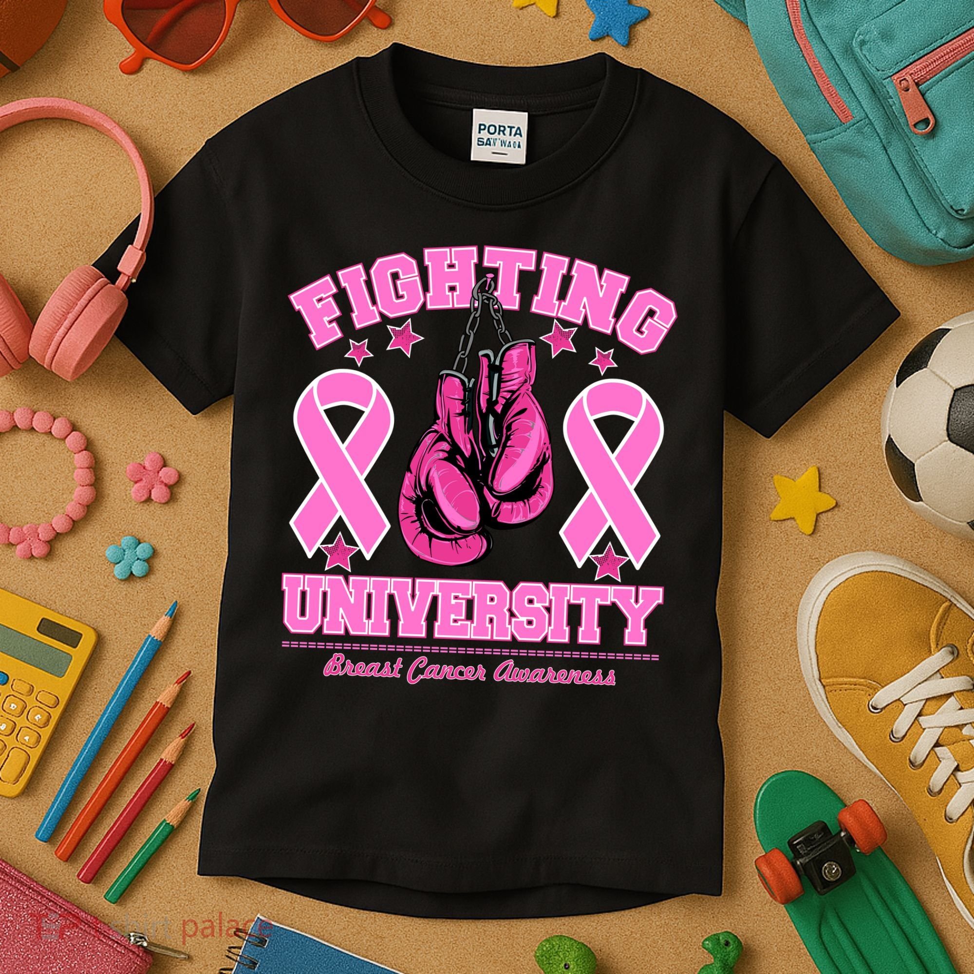 Fighting University Breast Cancer Awareness Boxing Fight Kids T-Shirt