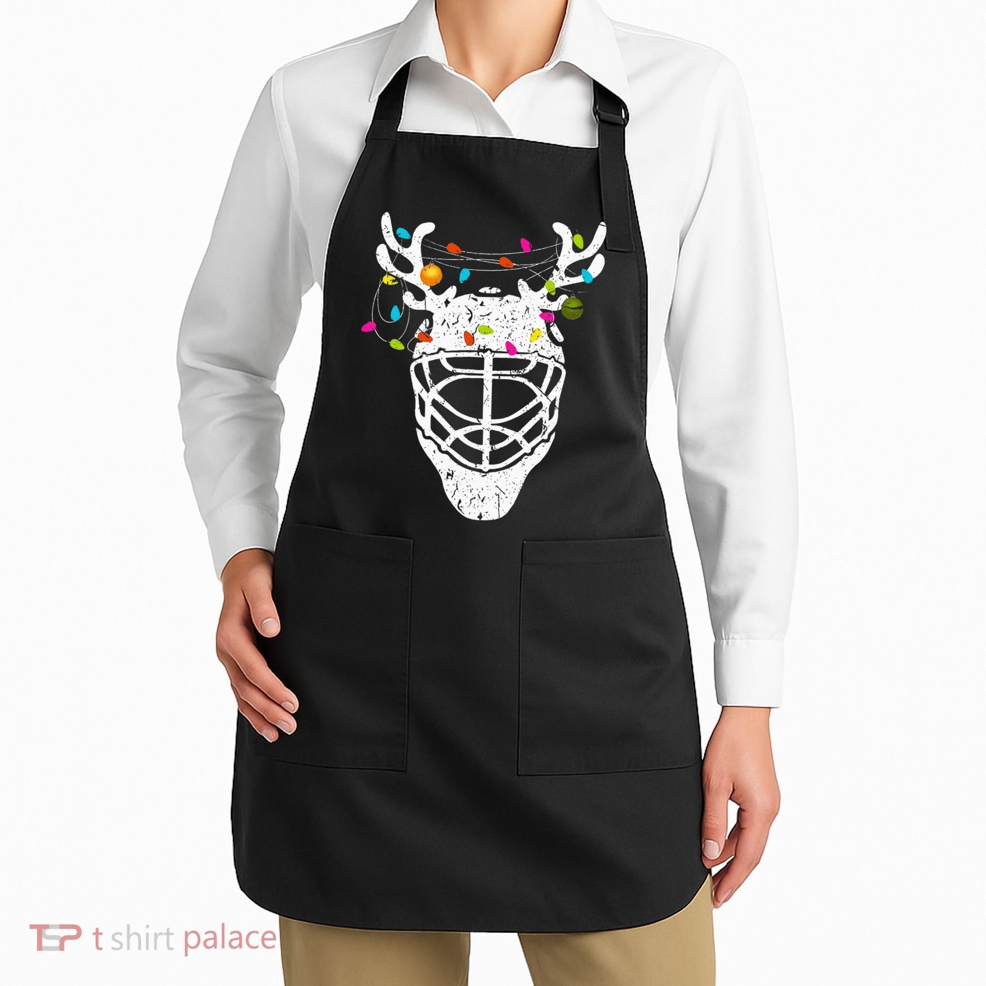 Festive Ice Hockey Reindeer Holiday Hockey Apron