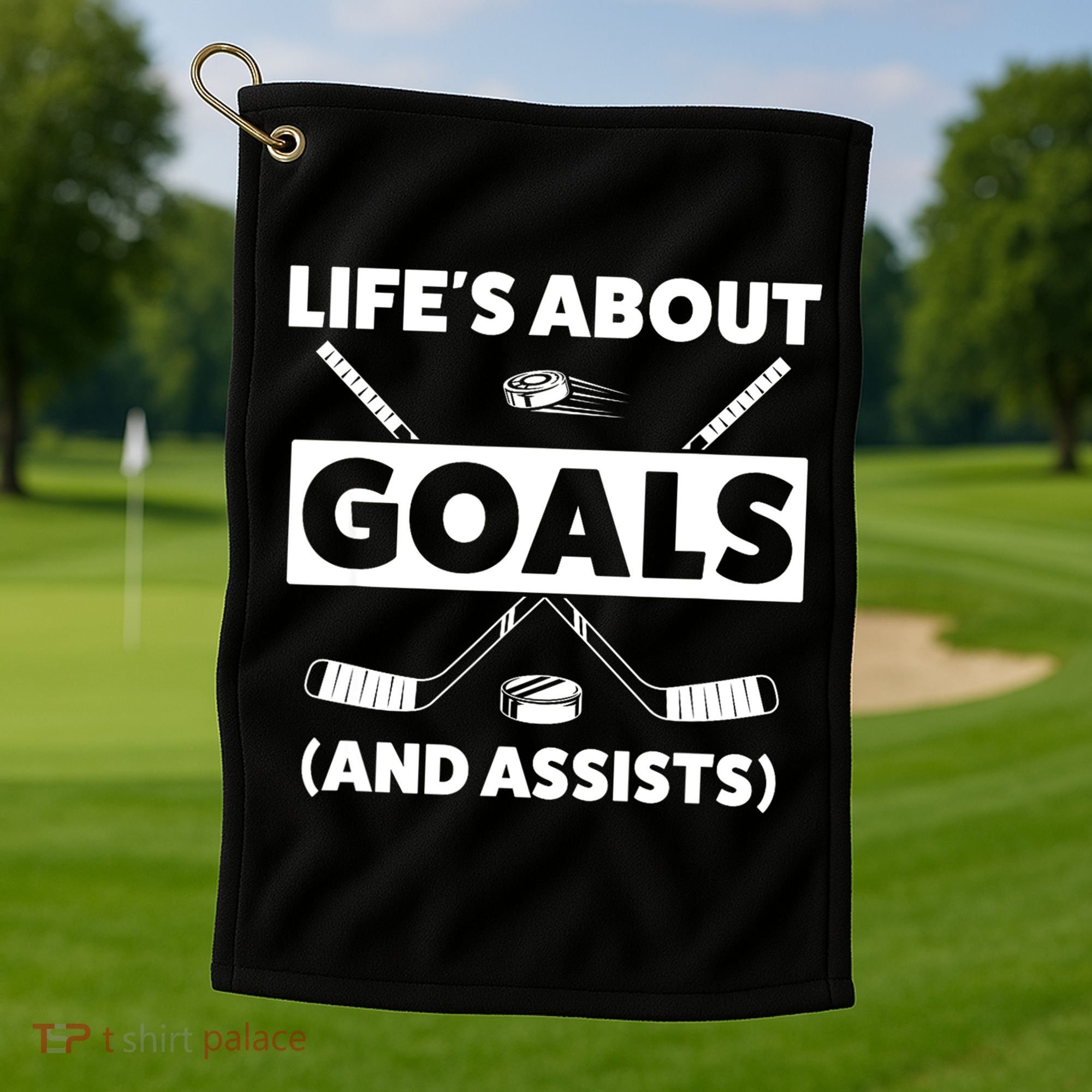 Funny Ice Hockey For Boy Lifes About Goals Gift Golf Towel
