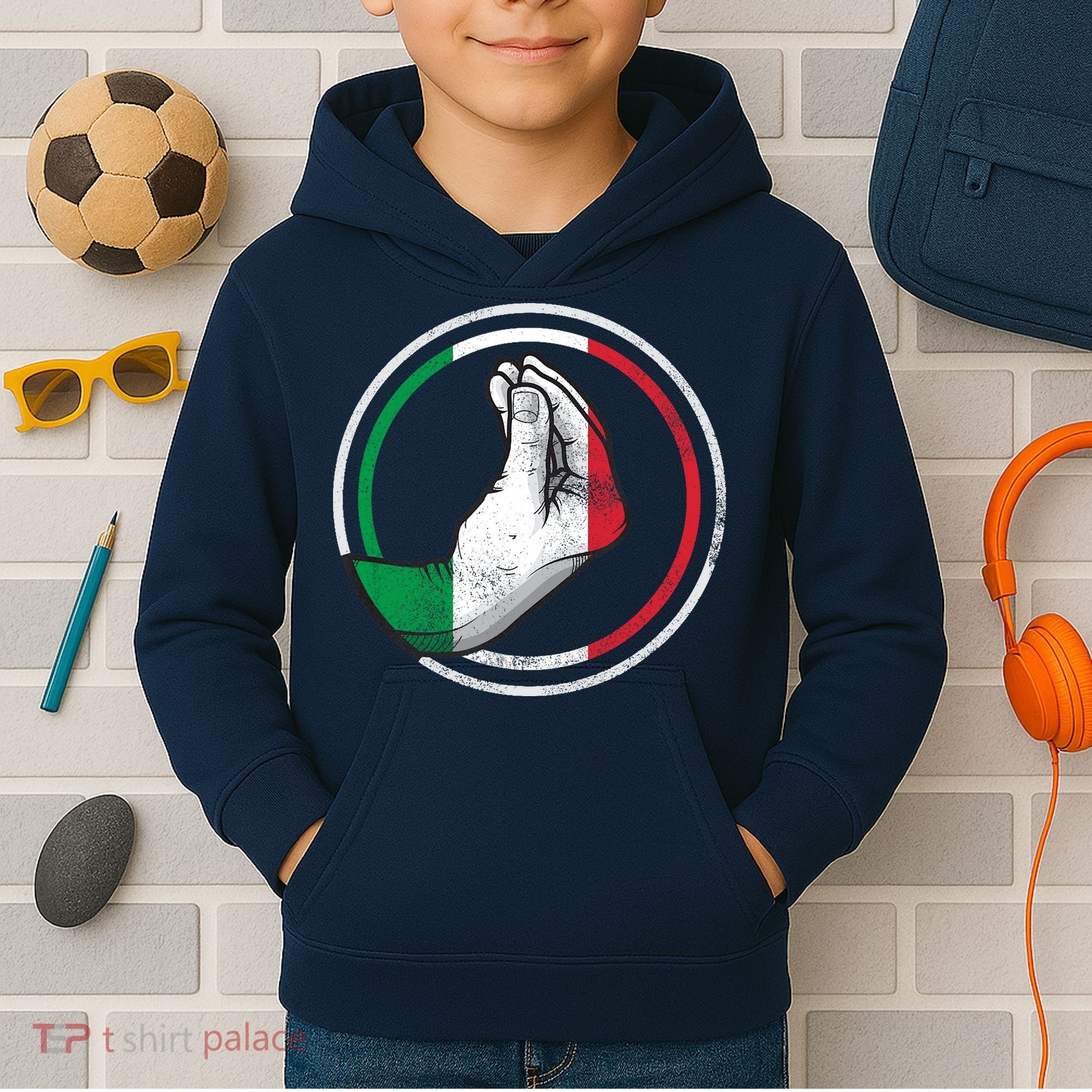 Funny Italy Hand Gesture Italian Flag Kids Hoodie