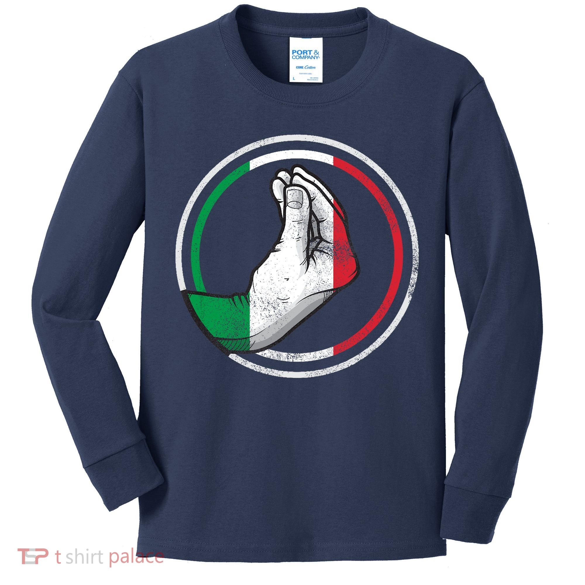 Funny Italy Hand Gesture Italian Flag Kids Long Sleeve Shirt