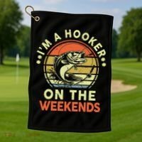 Fishing I'm Hooker On Weekend Fish Pole Golf Towel thumb 1